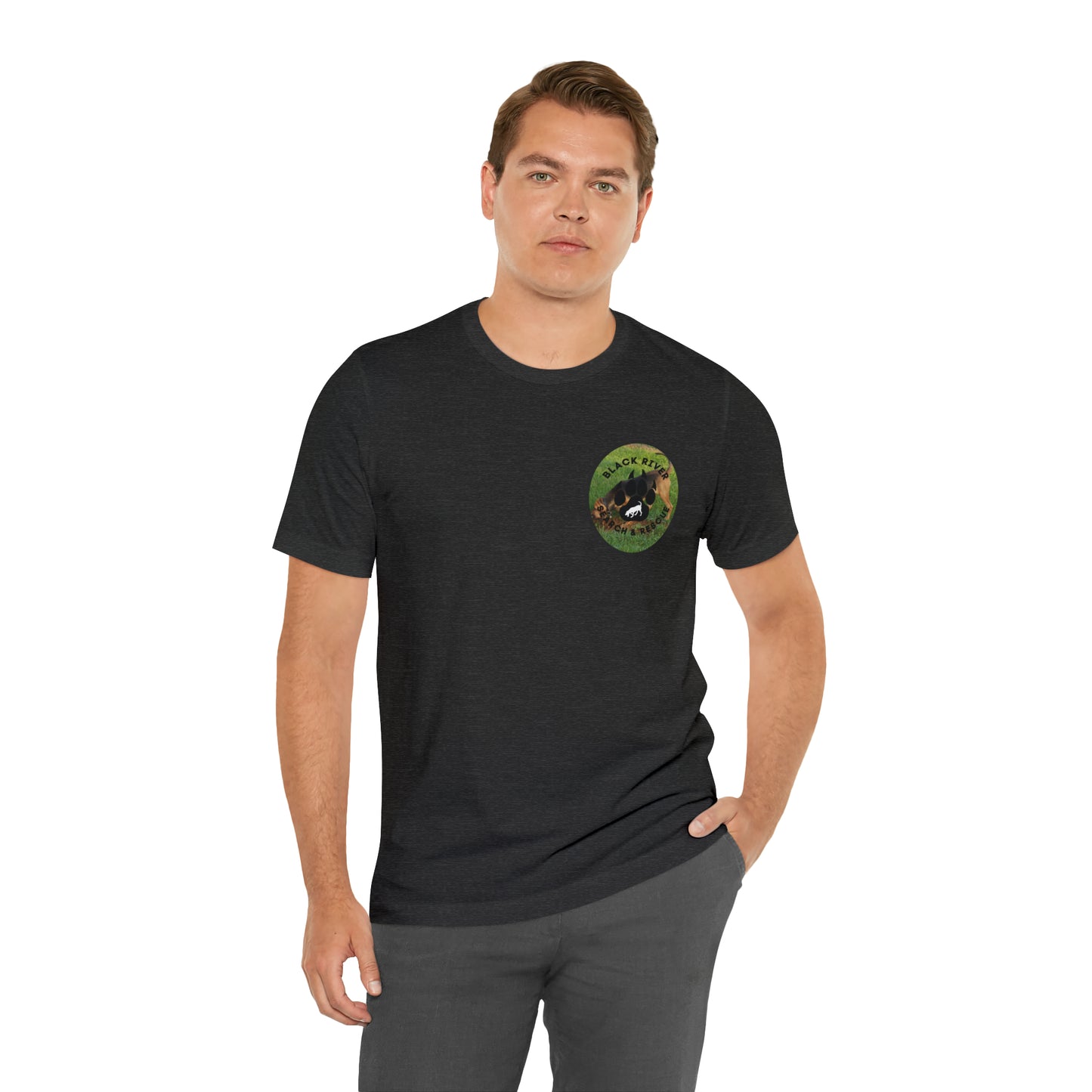 Black River Search & Rescue Logo with Lucy Unisex Jersey Short Sleeve Tee