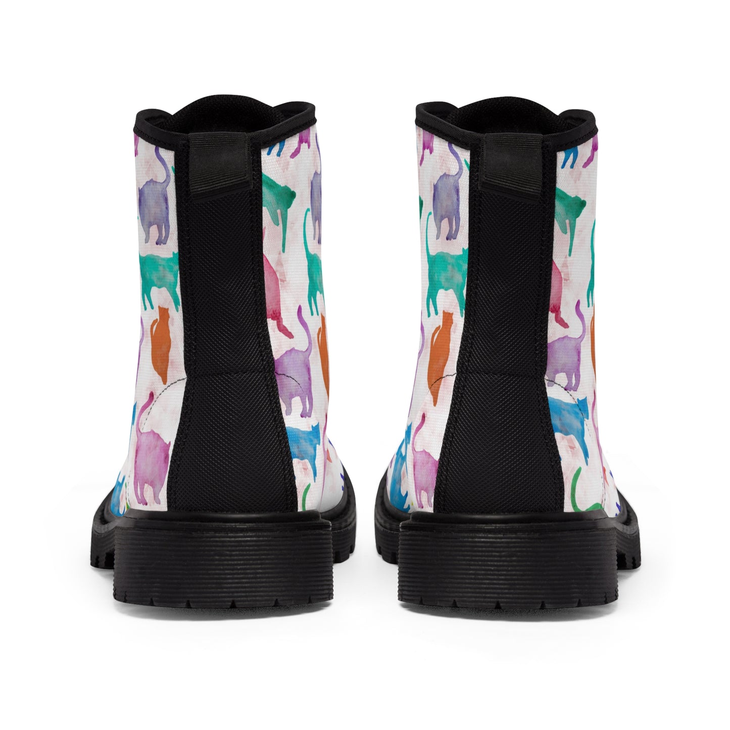 Women's Canvas Boots, watercolor cats, multi-color