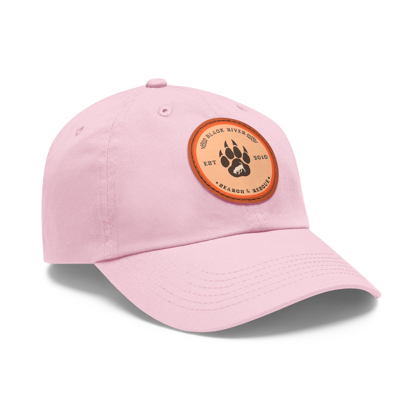 Copy of Unisex Hat with Leather Patch (Round), Black River Search & Rescue Logo, Orange patch