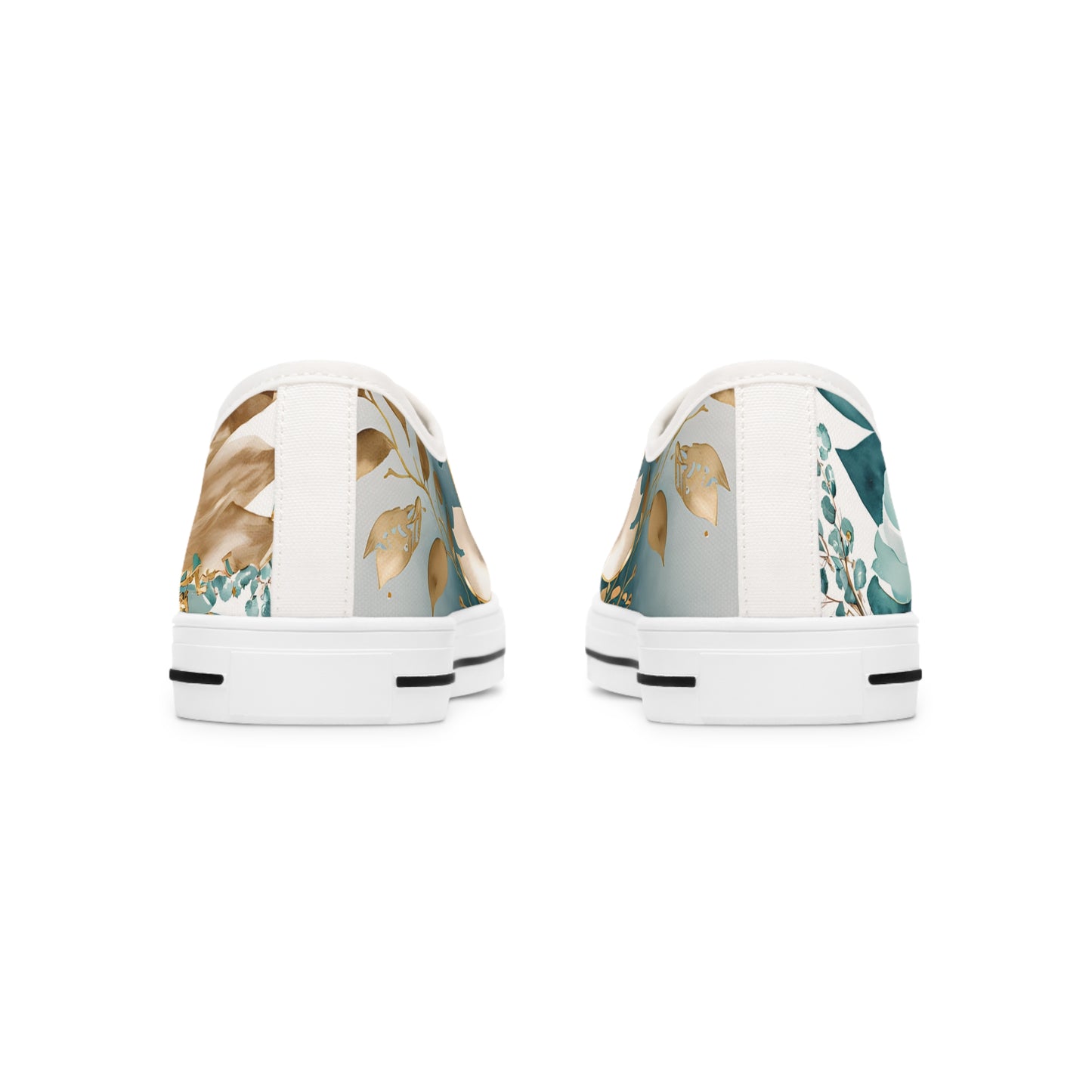 Women's Low Top Sneakers, Turquoise, Gold, Multi-color flowers