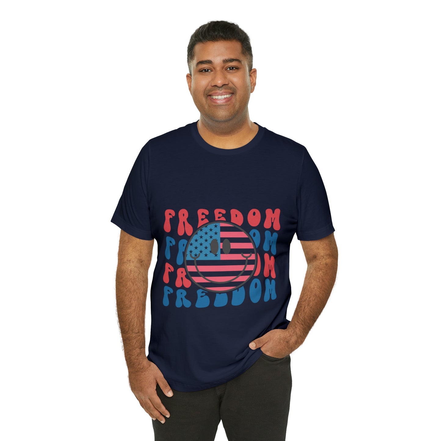Freedom Smiley Face Flag Unisex Jersey Short Sleeve Tee Patriotic American Flag