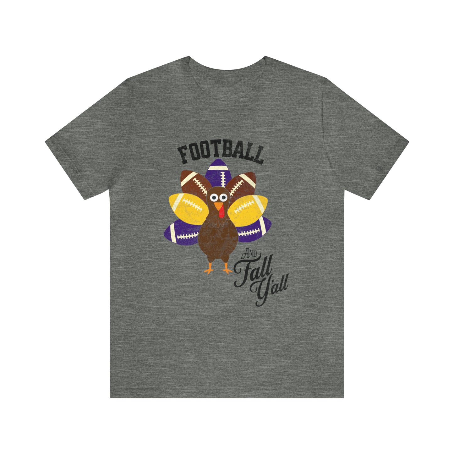 Vintage Purple and Yellow Football and Fall Short Sleeve Tee, Football and turkey shirt, LSU