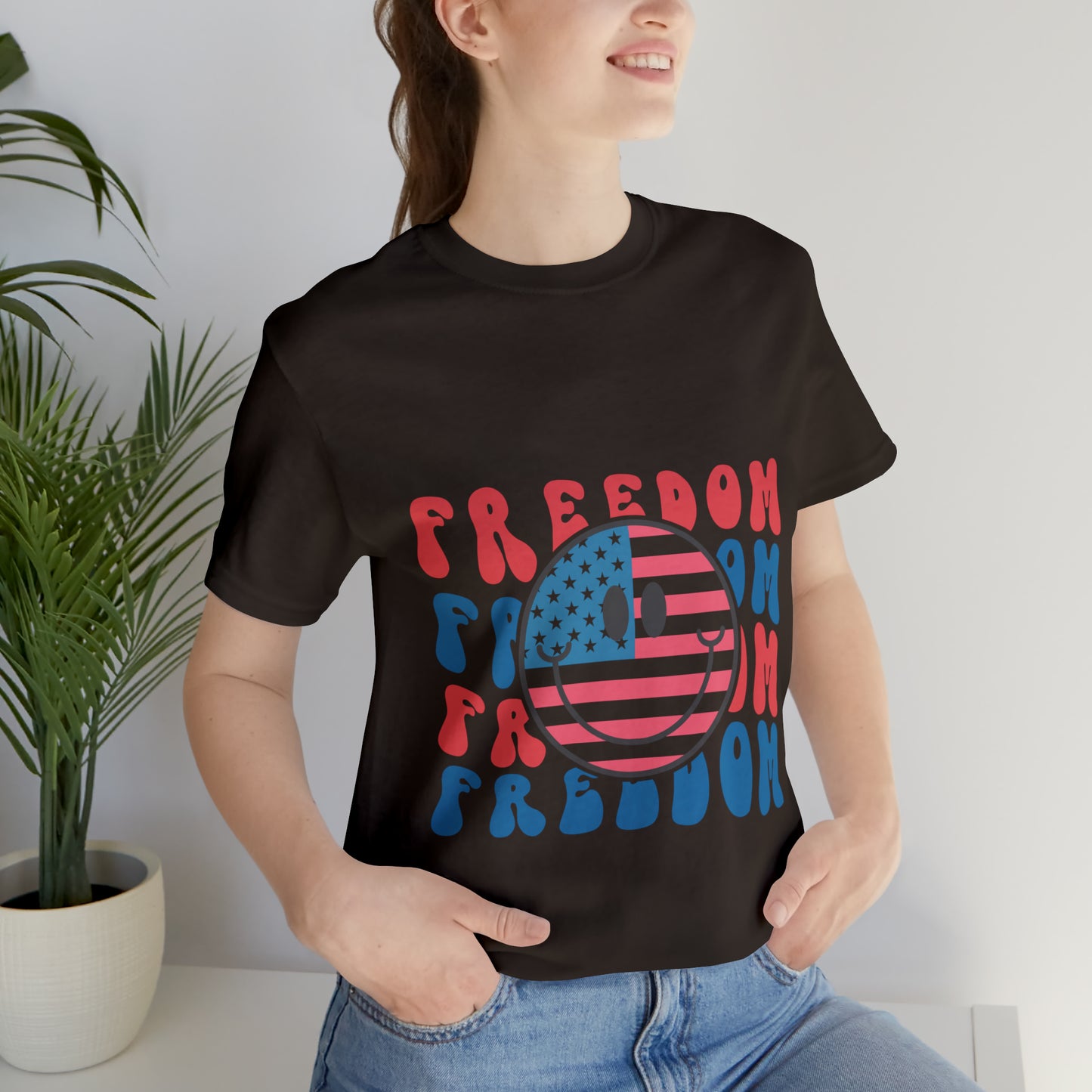 Freedom Smiley Face Flag Unisex Jersey Short Sleeve Tee Patriotic American Flag