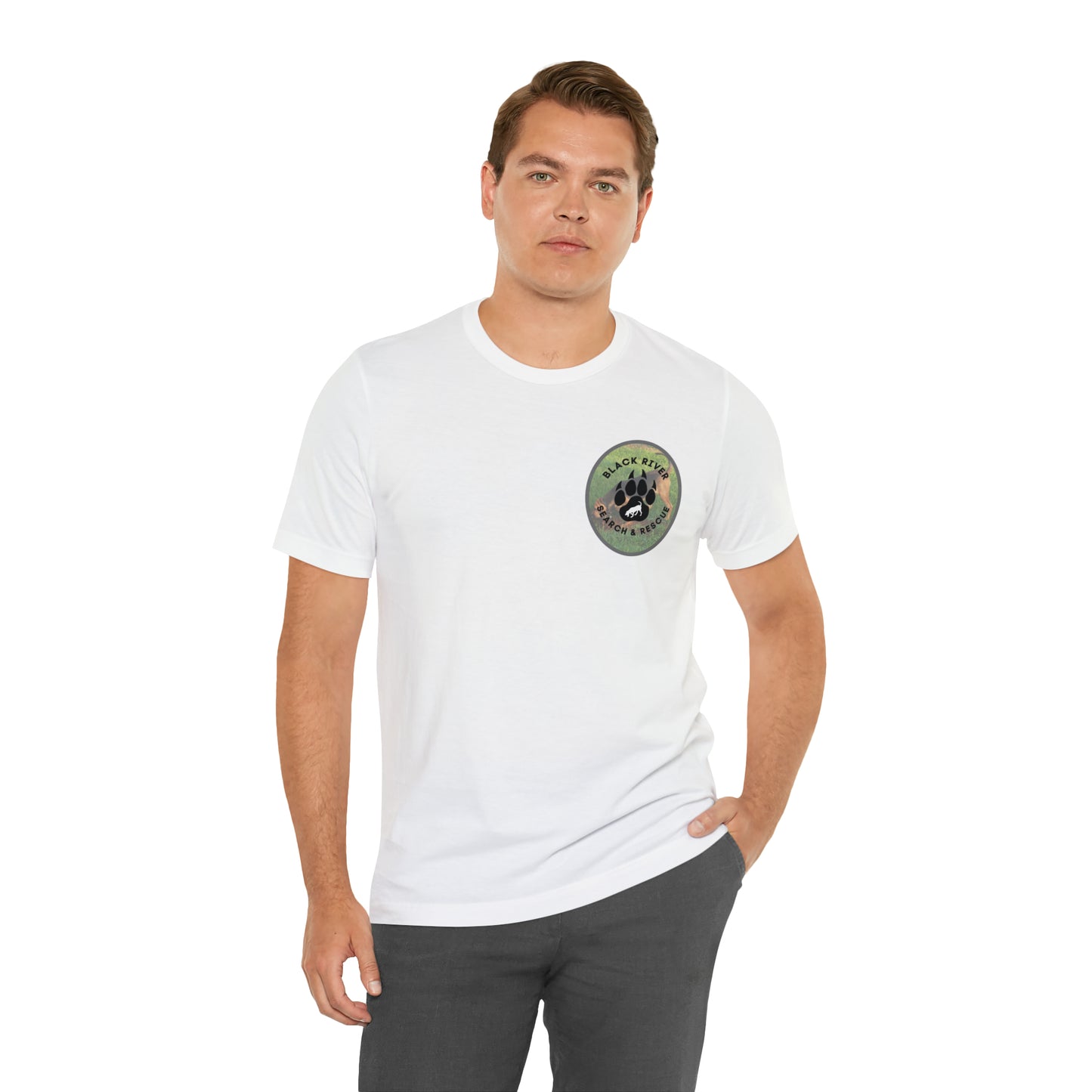 Black River Search & Rescue Logo with Lucy Unisex Jersey Short Sleeve Tee