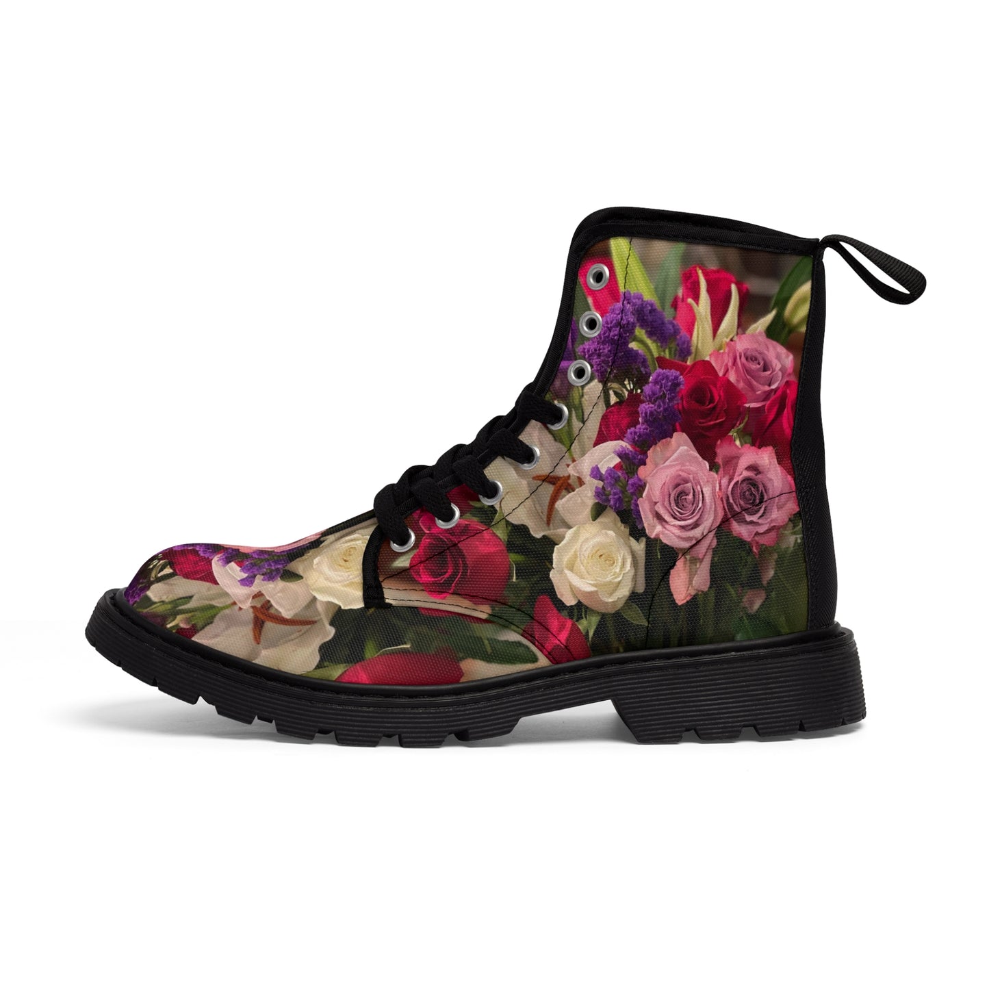 Women's Canvas Boots, Roses, Red, Purple, Flowers