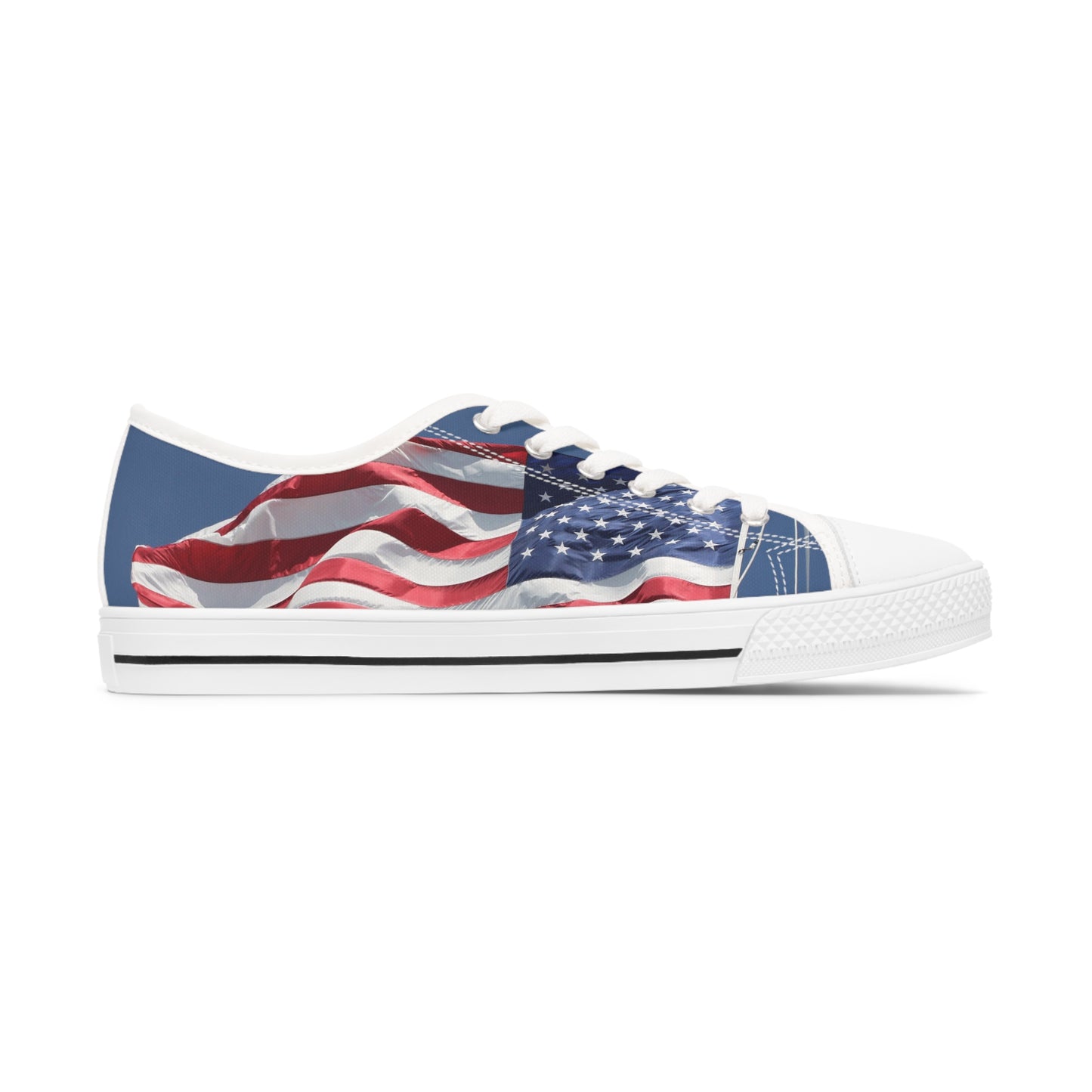 Women's Low Top Sneakers, American Flag, Red, White, Blue, Patriotic, July 4th