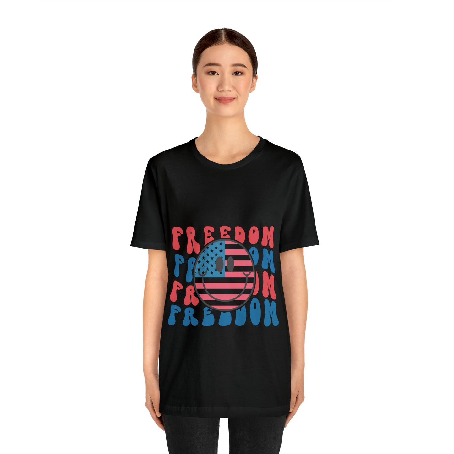 Freedom Smiley Face Flag Unisex Jersey Short Sleeve Tee Patriotic American Flag
