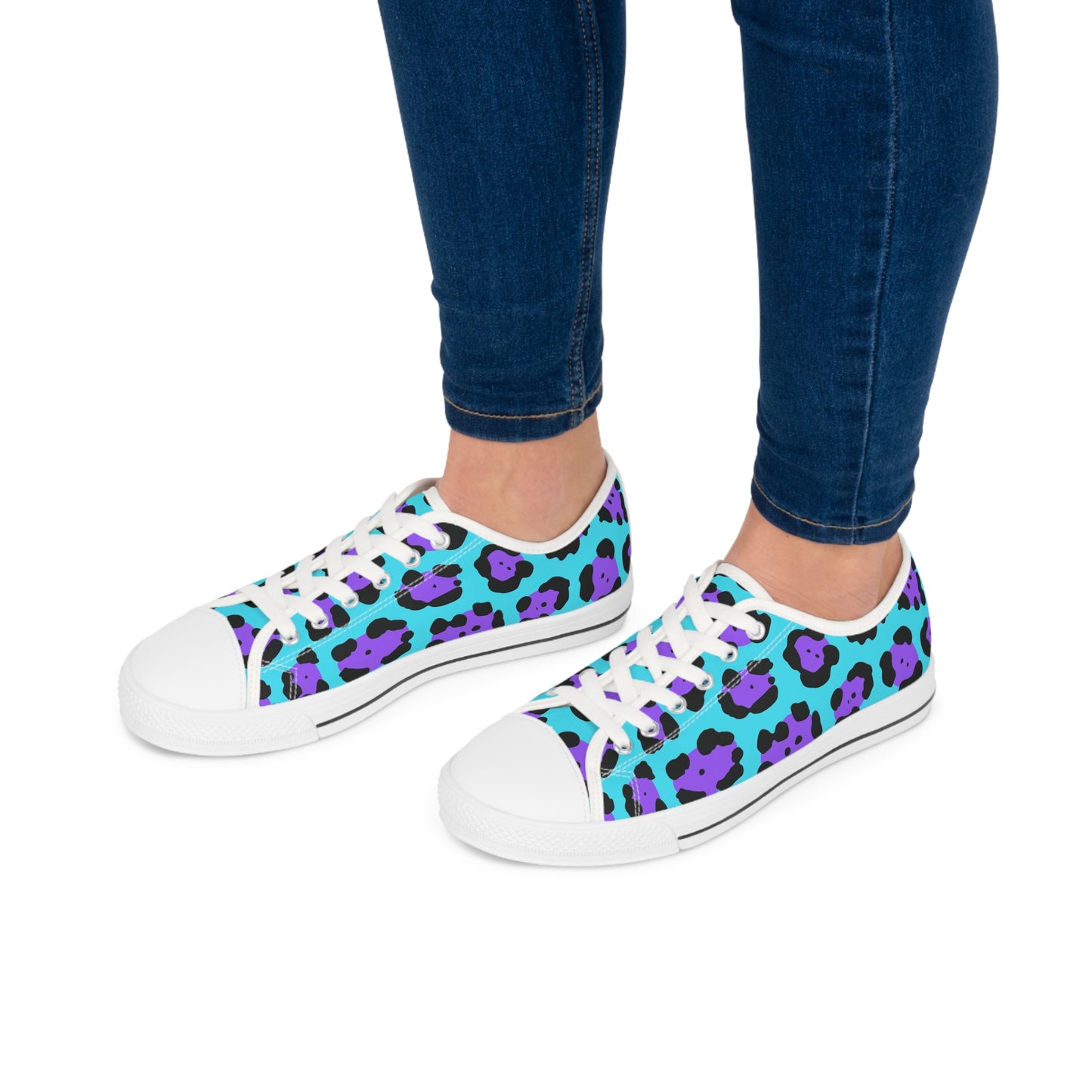 Women's Low Top Sneakers, aqua, Purple Leopard