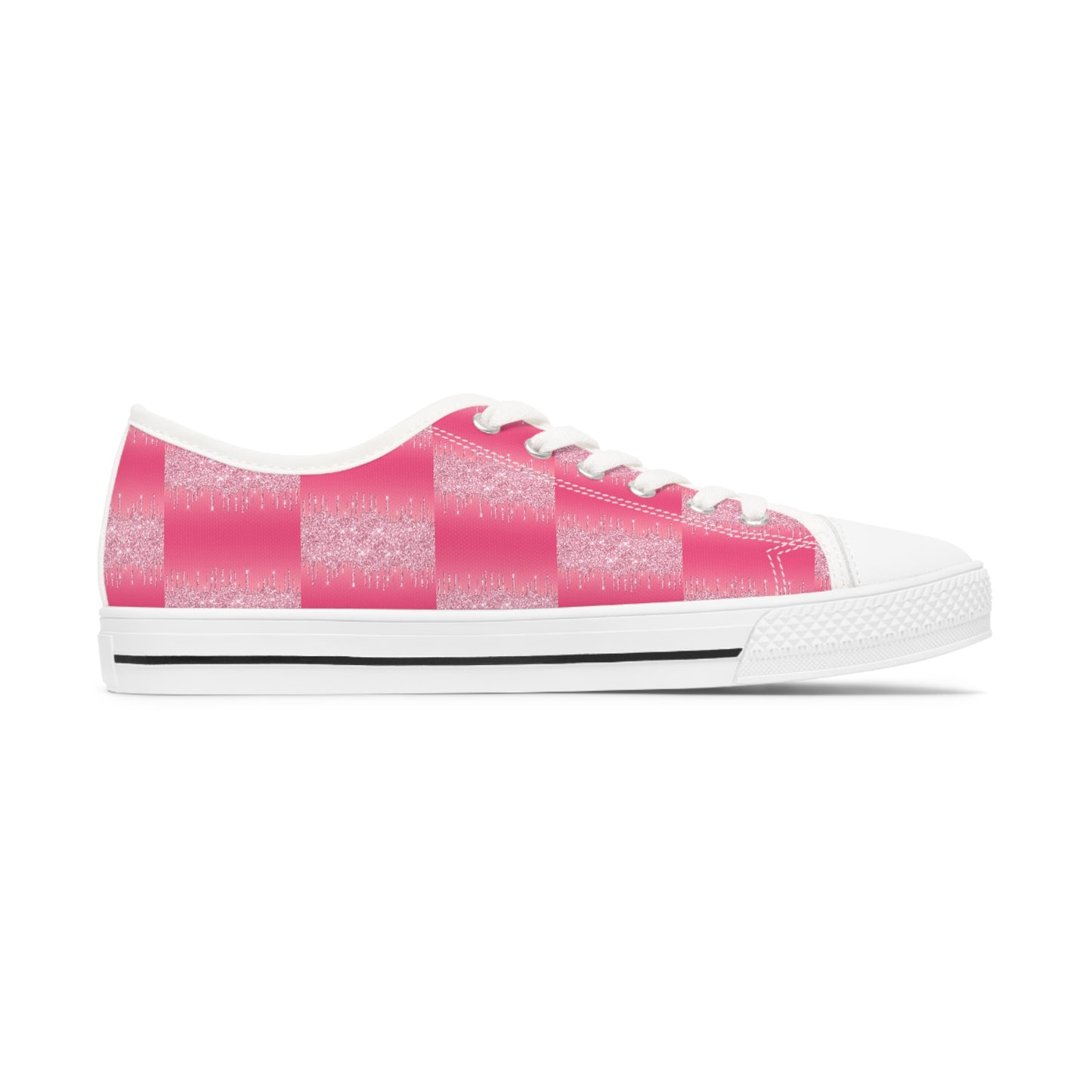 Pink Glitter Check Print Women's Low Top Sneakers