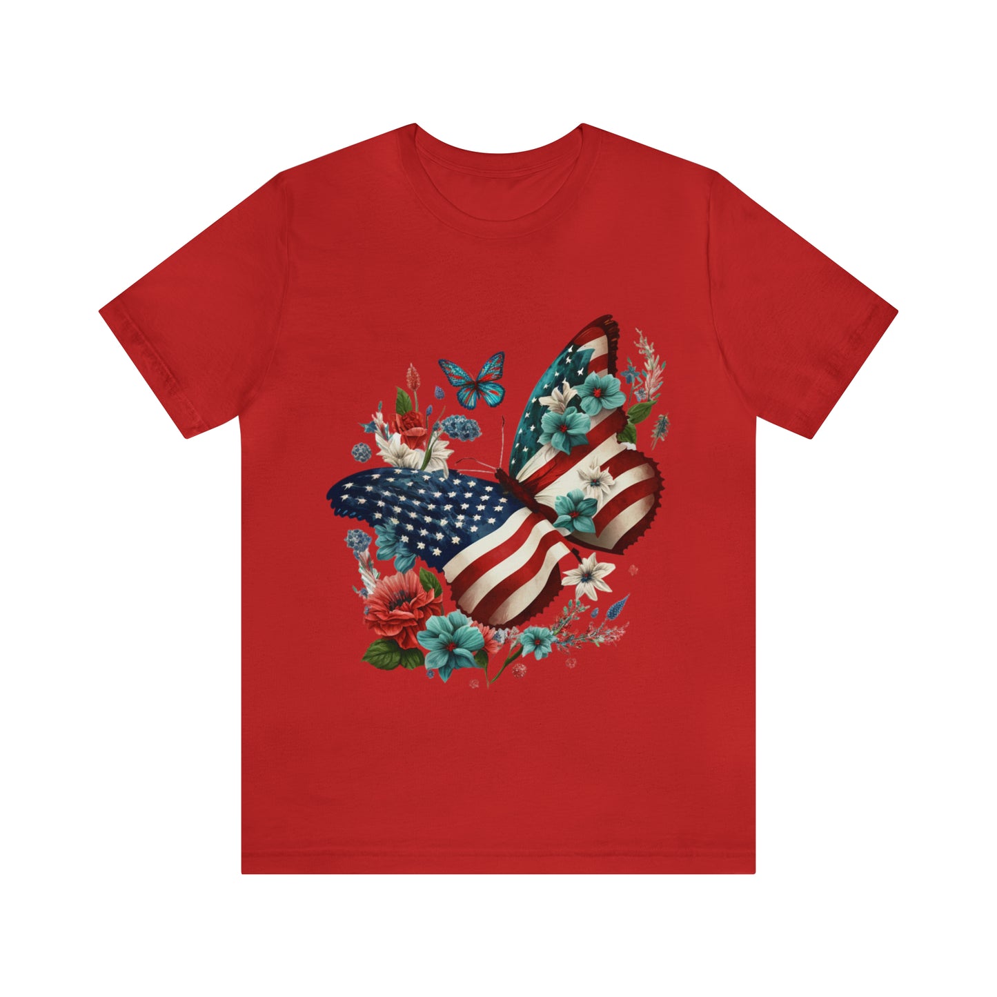 Unisex Jersey Short Sleeve Tee, American Flag, Butterfly, Patriotic