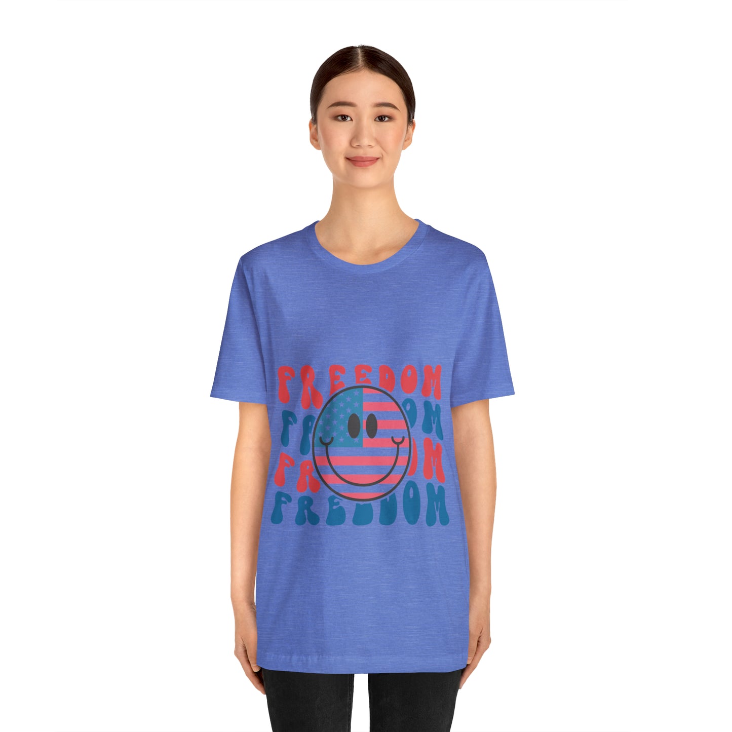 Freedom Smiley Face Flag Unisex Jersey Short Sleeve Tee Patriotic American Flag
