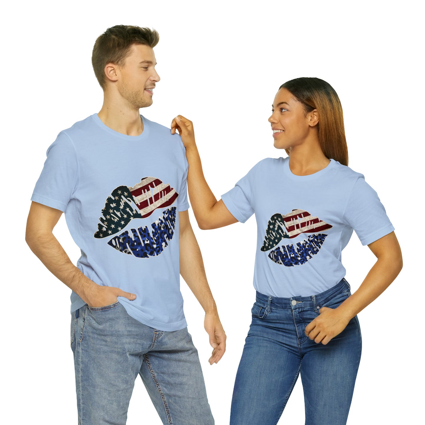American Flag Lips 4th of July Unisex Jersey Short Sleeve Tee Patriotic Retro