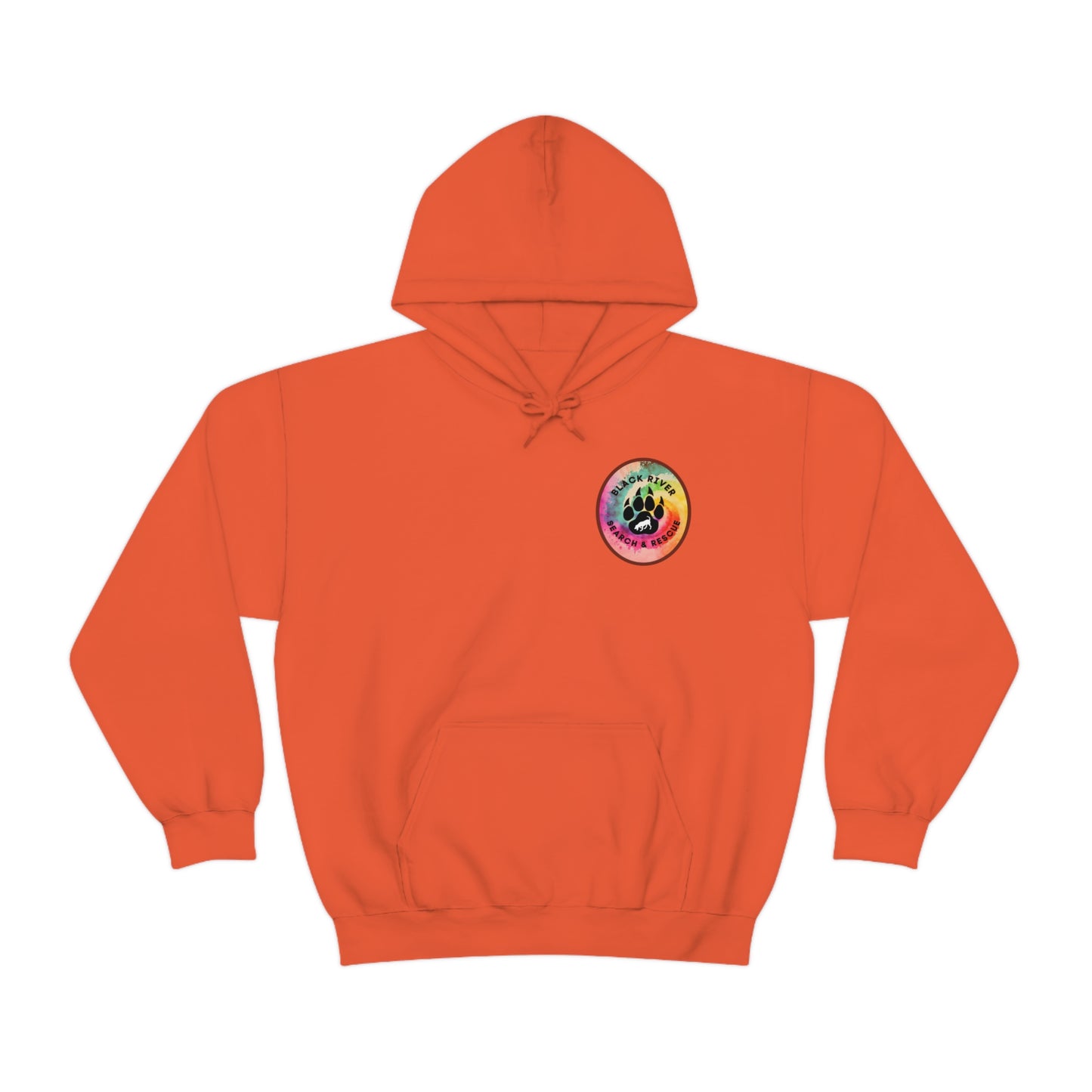 Tie Dye Black River Search & Rescue Logo with Lucy Unisex Heavy Blend™ Hooded Sweatshirt