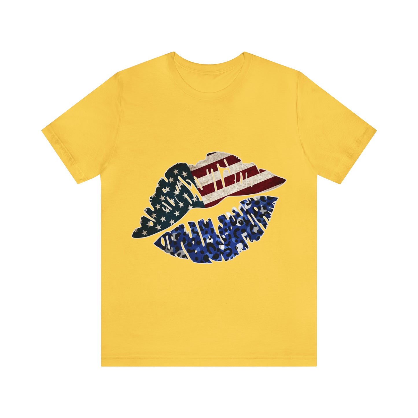 American Flag Lips 4th of July Unisex Jersey Short Sleeve Tee Patriotic Retro