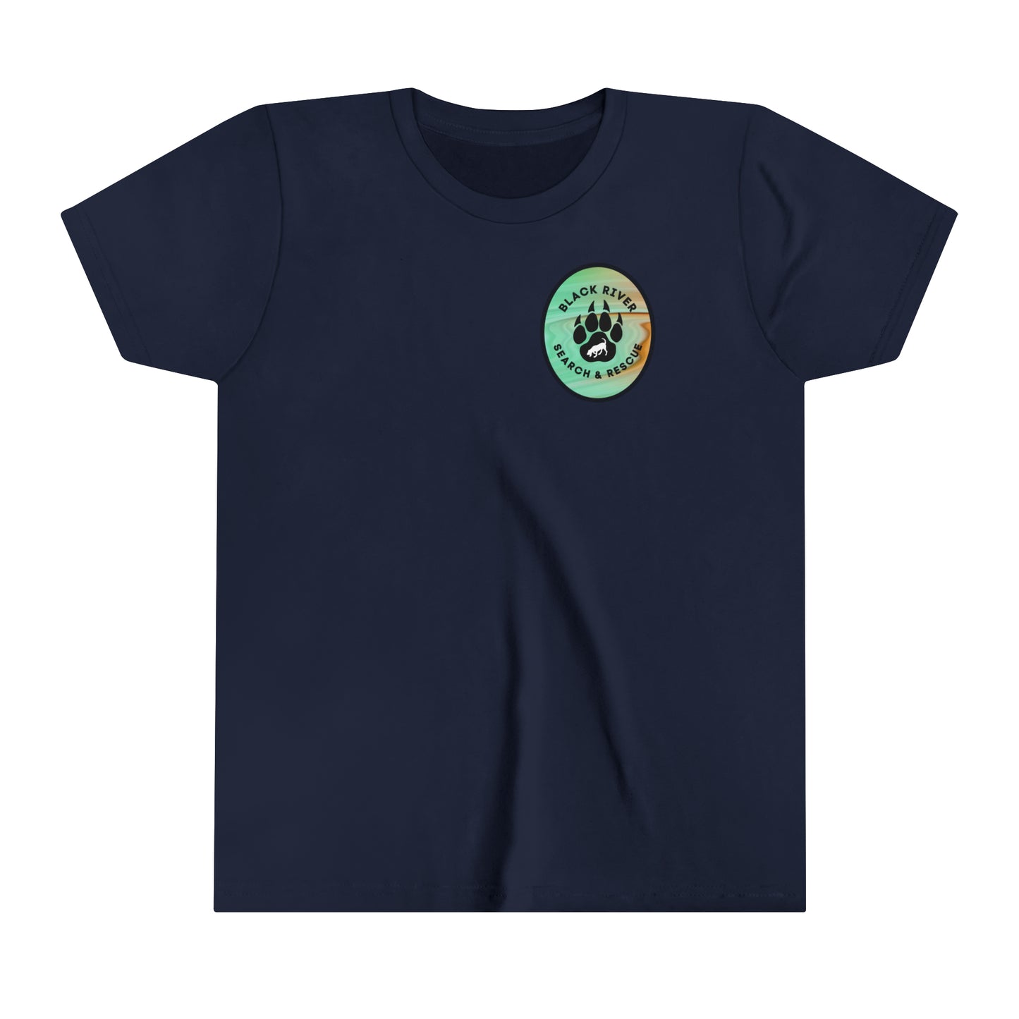 Green and Peach Marble Black River Search & Rescue Logo Youth Short Sleeve Tee