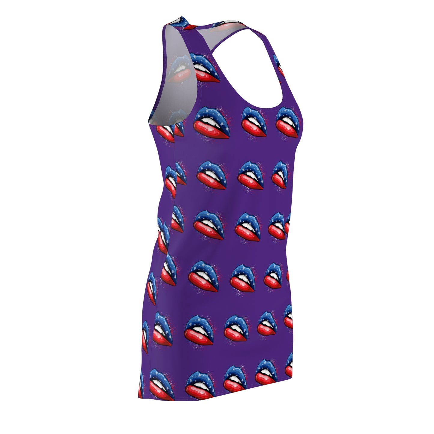 4th of July Lips Purple Women's Cut & Sew Racerback Dress Patriotic