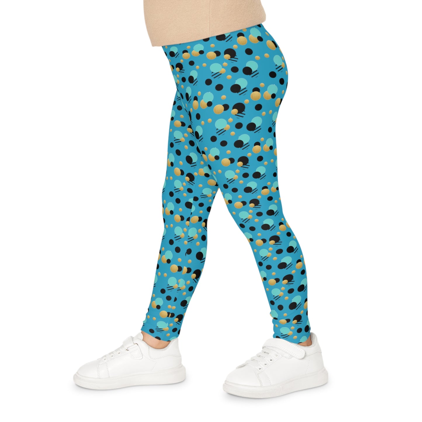 Girl's colorful turquoise gold and blue polka dot bee leggings