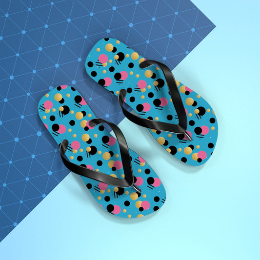 Turquoise pink, black gold polka dot Flip Flops