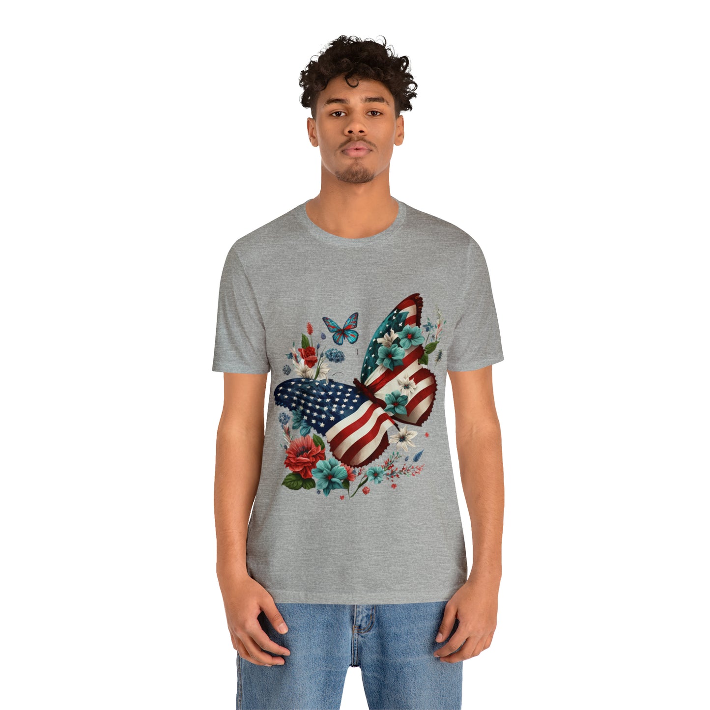 Unisex Jersey Short Sleeve Tee, American Flag, Butterfly, Patriotic