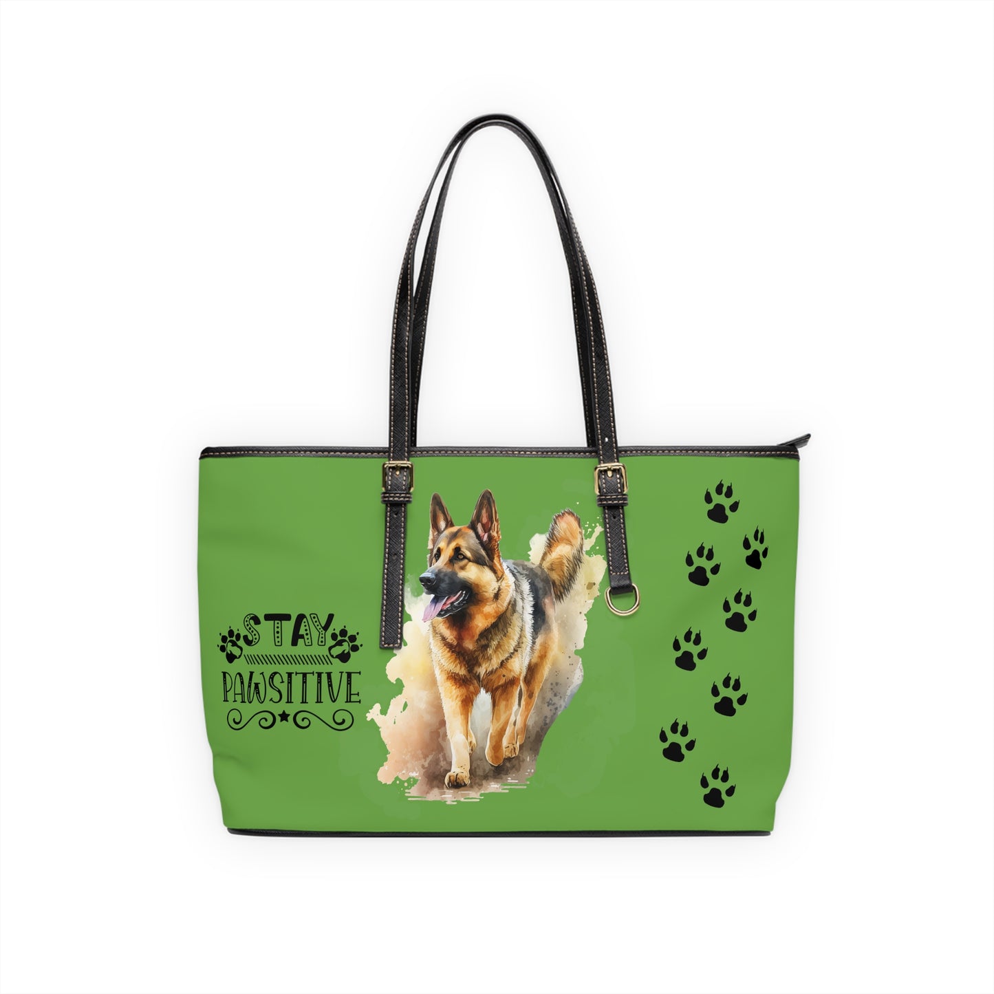 German Shepard Leather Shoulder Bag Green You had me at Woof Stay Pawsitive