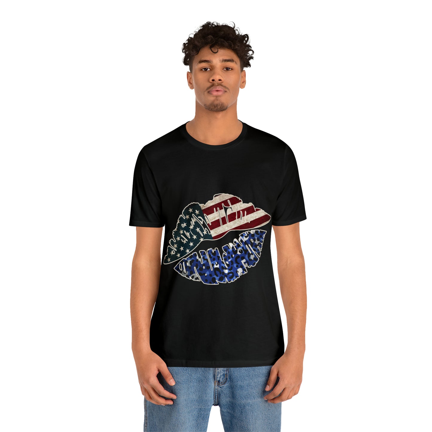 American Flag Lips 4th of July Unisex Jersey Short Sleeve Tee Patriotic Retro