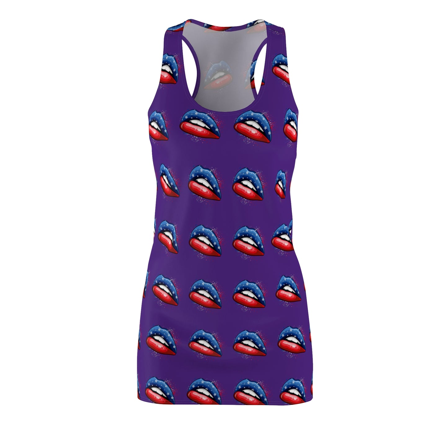 4th of July Lips Purple Women's Cut & Sew Racerback Dress Patriotic