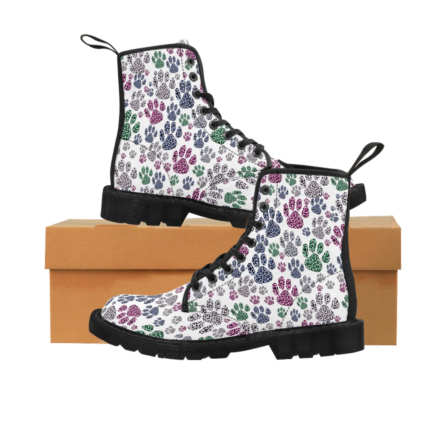 Women's Canvas Boots Leopard paw prints multicolor