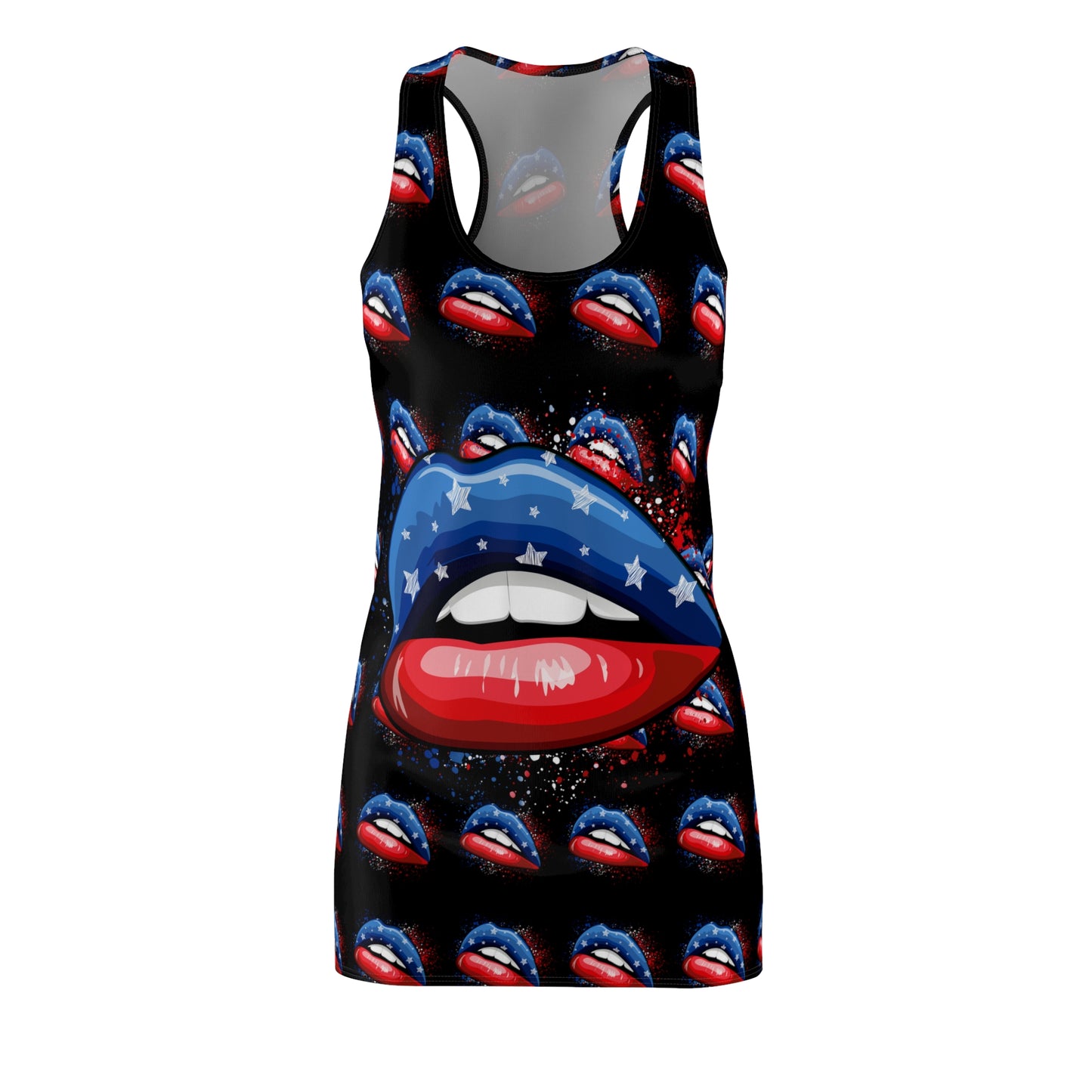 4th of July large Lip Women's Cut & Sew Racerback Dress Patriotic