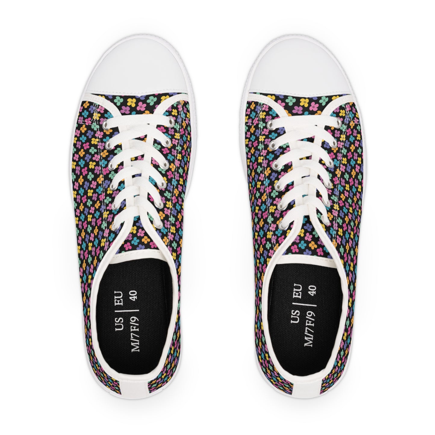 Multicolor Flower Black Women's Low Top Sneakers