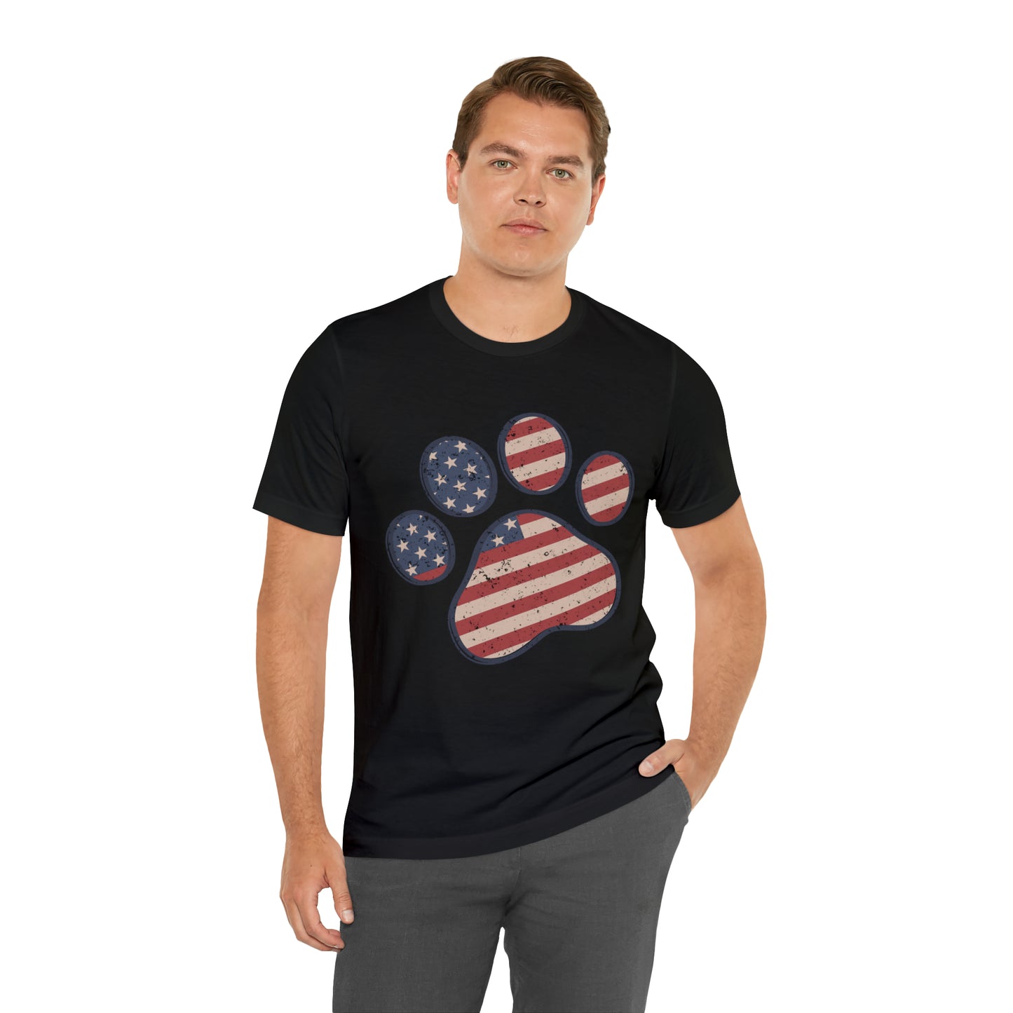 4th of July Pawprint Unisex Jersey Short Sleeve Tee Patriotic American Flag
