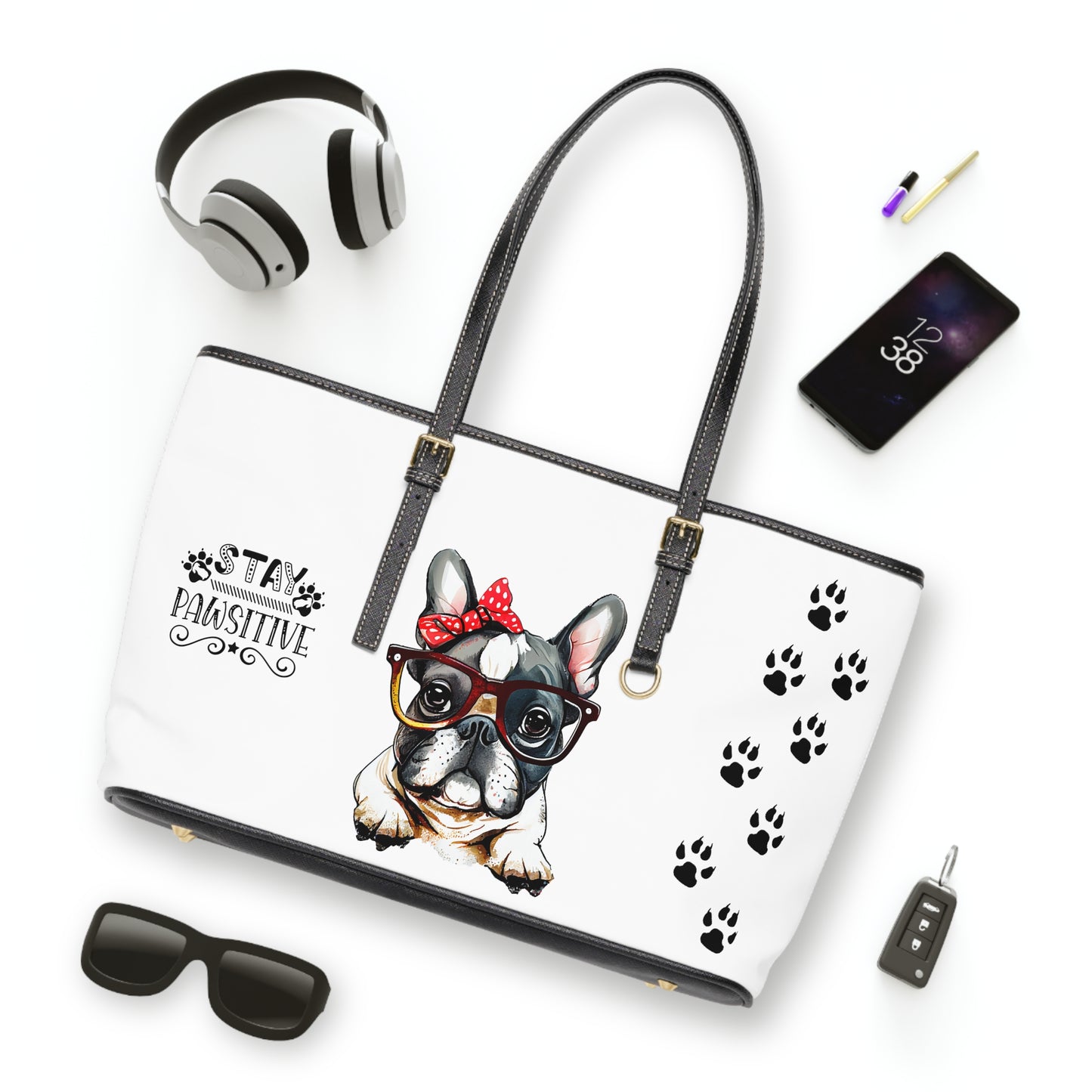 French Bulldog Leather Shoulder Bag two Frenchie pictures You Had Me at Woof Stay Pawsitive