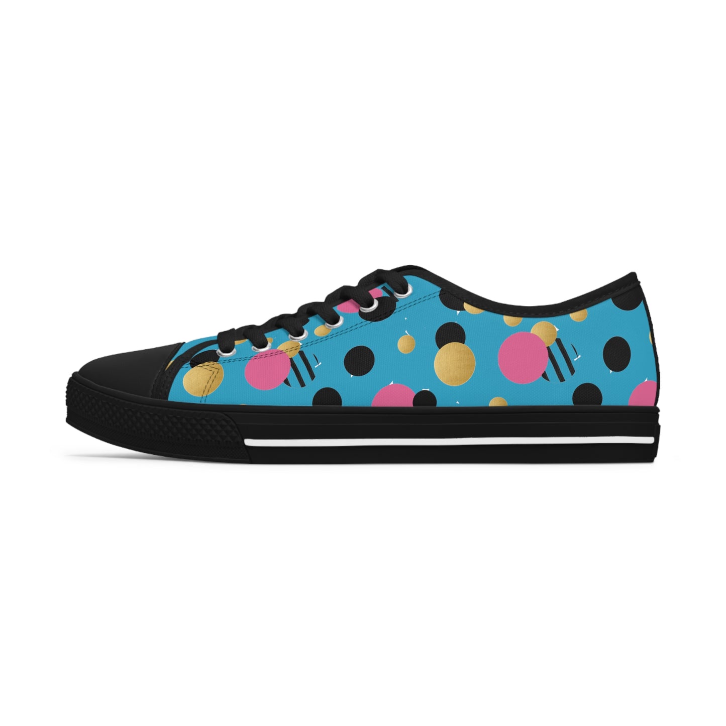 Turquoise pink black and gold polka dot Print Women's Low Top Sneakers