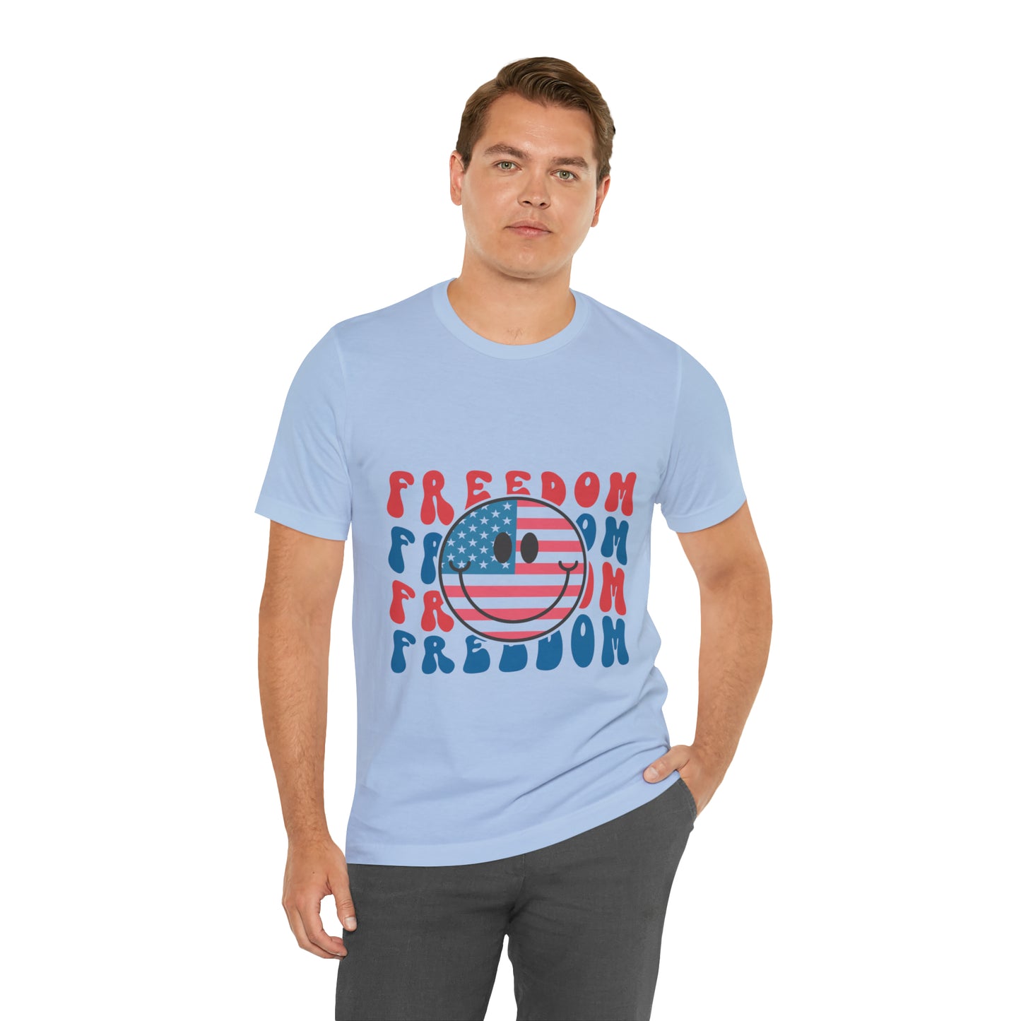 Freedom Smiley Face Flag Unisex Jersey Short Sleeve Tee Patriotic American Flag