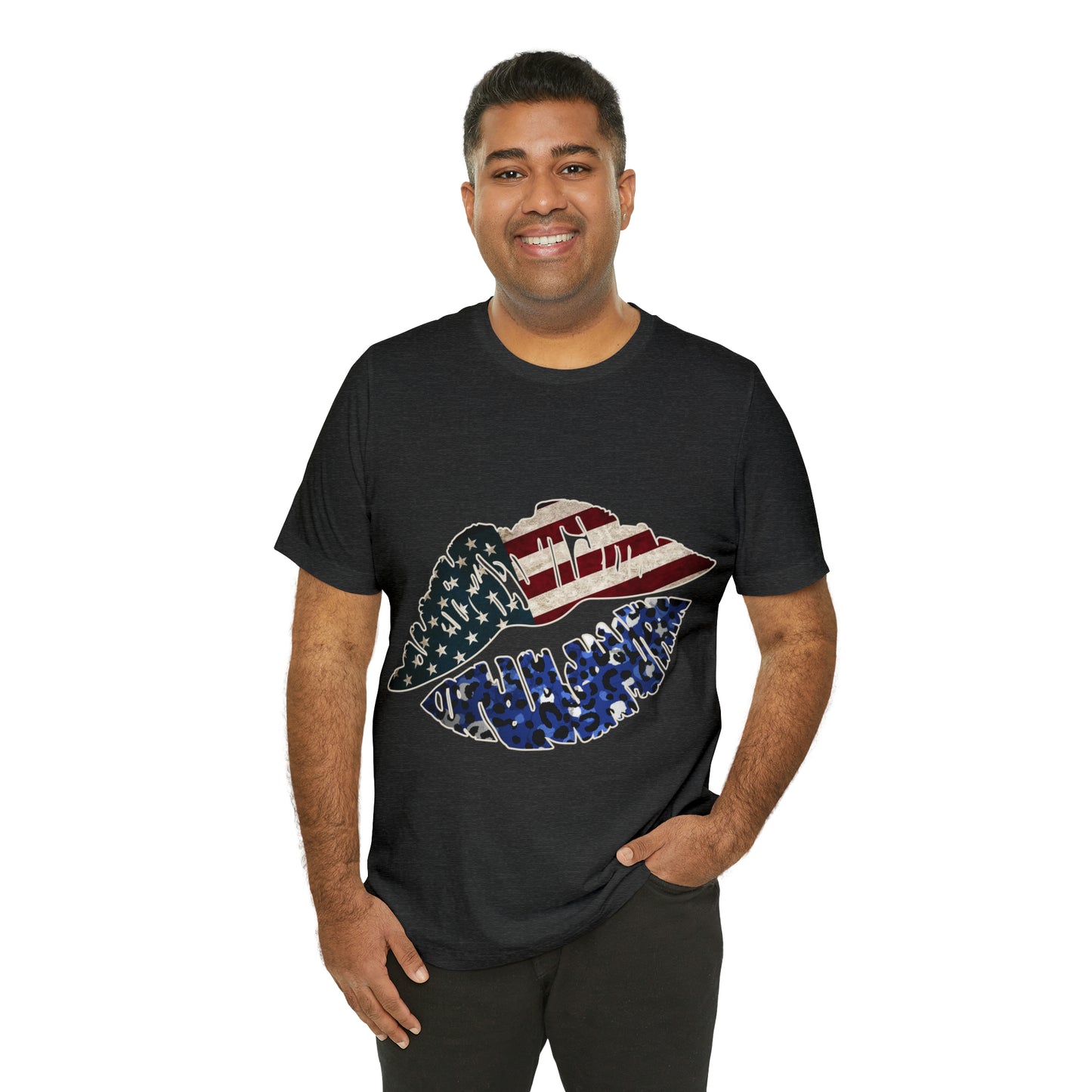 American Flag Lips 4th of July Unisex Jersey Short Sleeve Tee Patriotic Retro