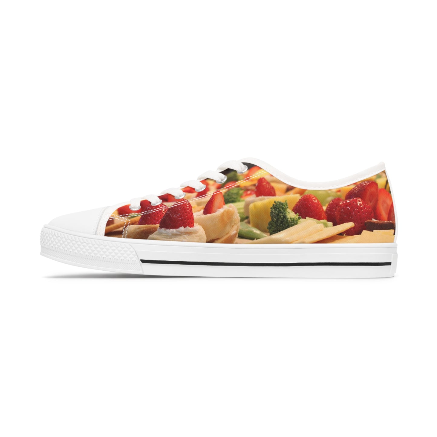 Women's Low Top Sneakers, Strawberry, Cheese, Fruit, Food