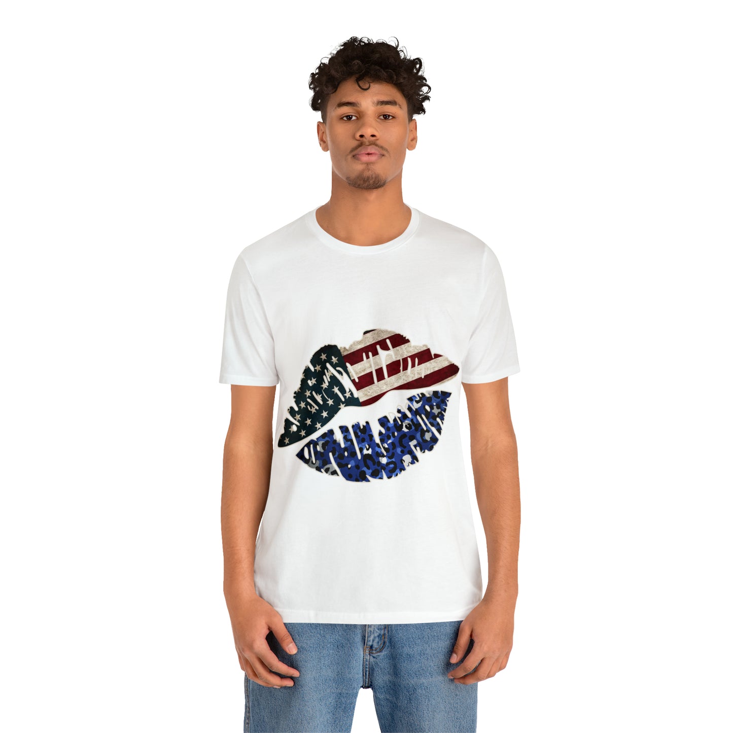 American Flag Lips 4th of July Unisex Jersey Short Sleeve Tee Patriotic Retro