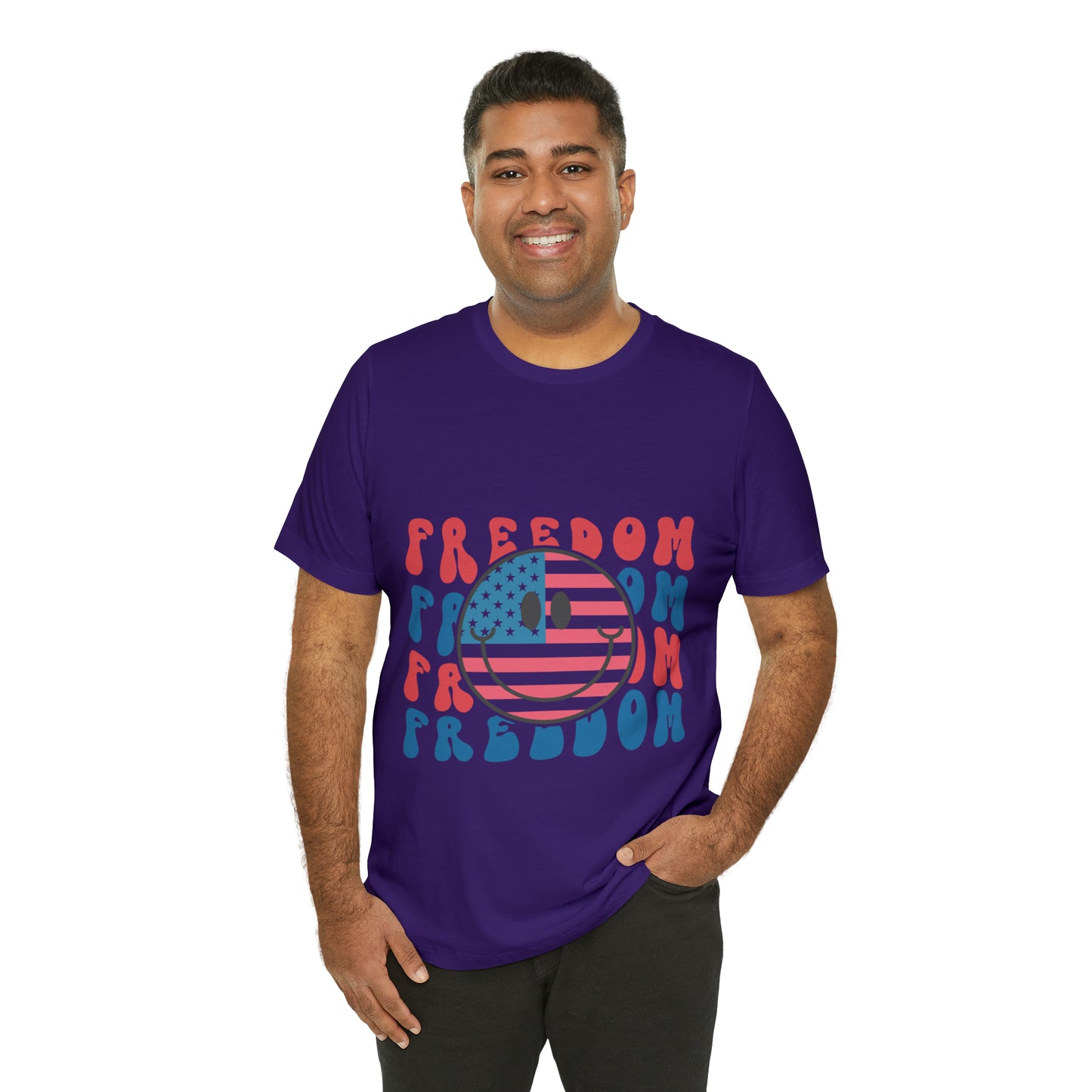 Freedom Smiley Face Flag Unisex Jersey Short Sleeve Tee Patriotic American Flag
