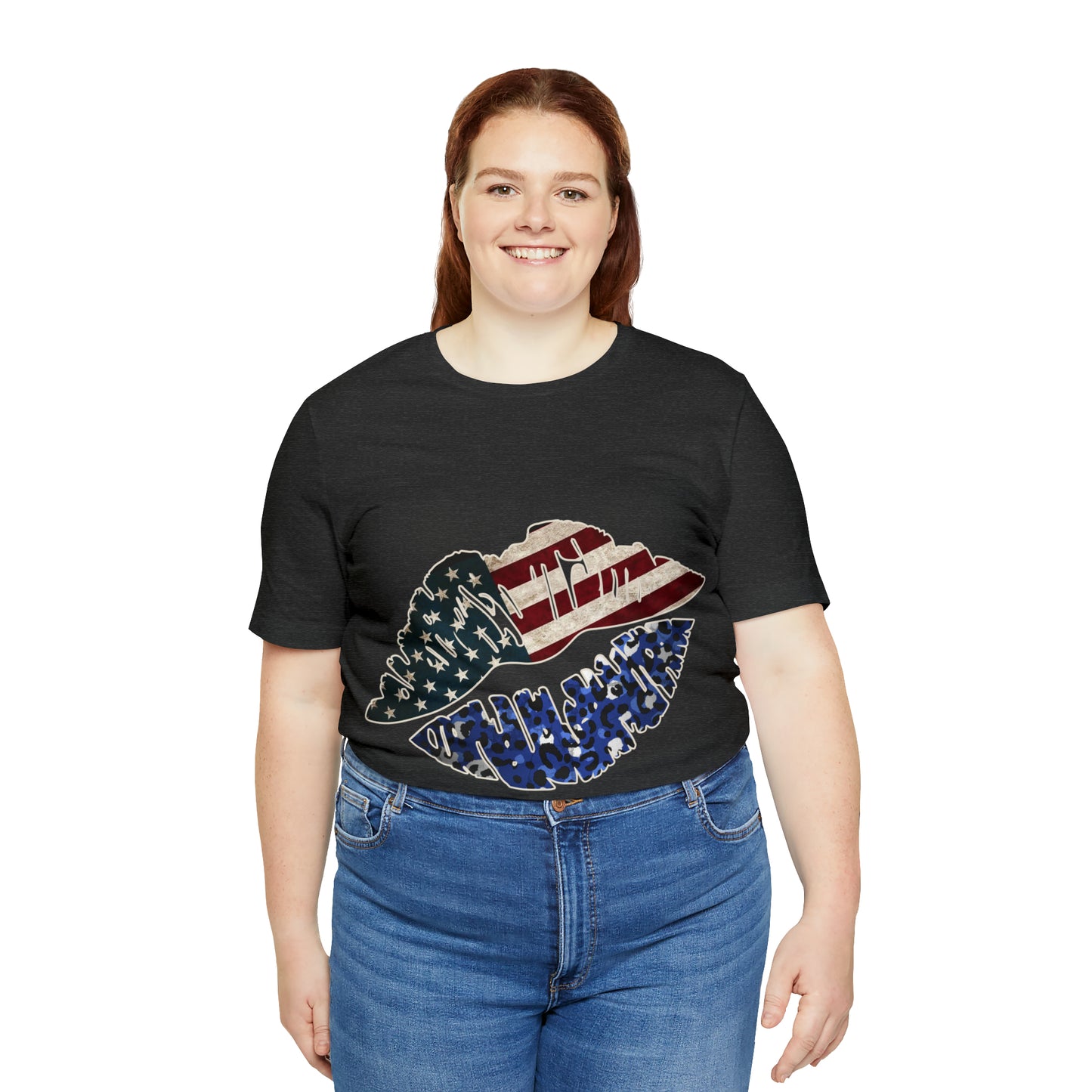 American Flag Lips 4th of July Unisex Jersey Short Sleeve Tee Patriotic Retro