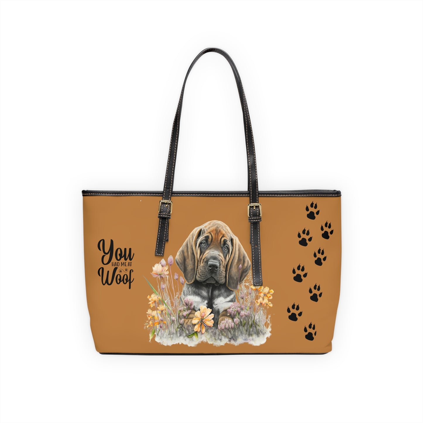 Bloodhound Puppy Leather Shoulder Bag Light Brown two bloodhound puppies and You Had Me at Woof