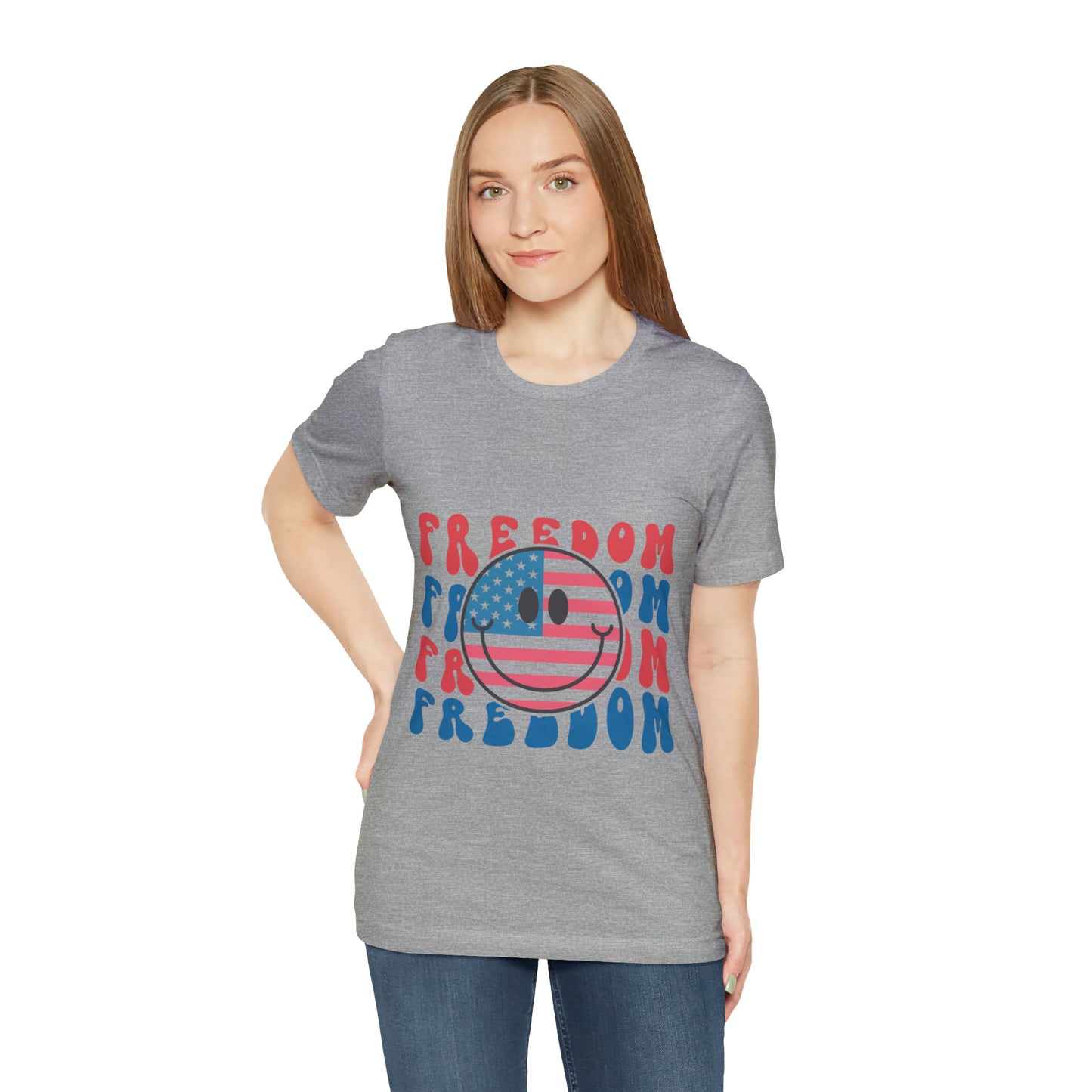 Freedom Smiley Face Flag Unisex Jersey Short Sleeve Tee Patriotic American Flag