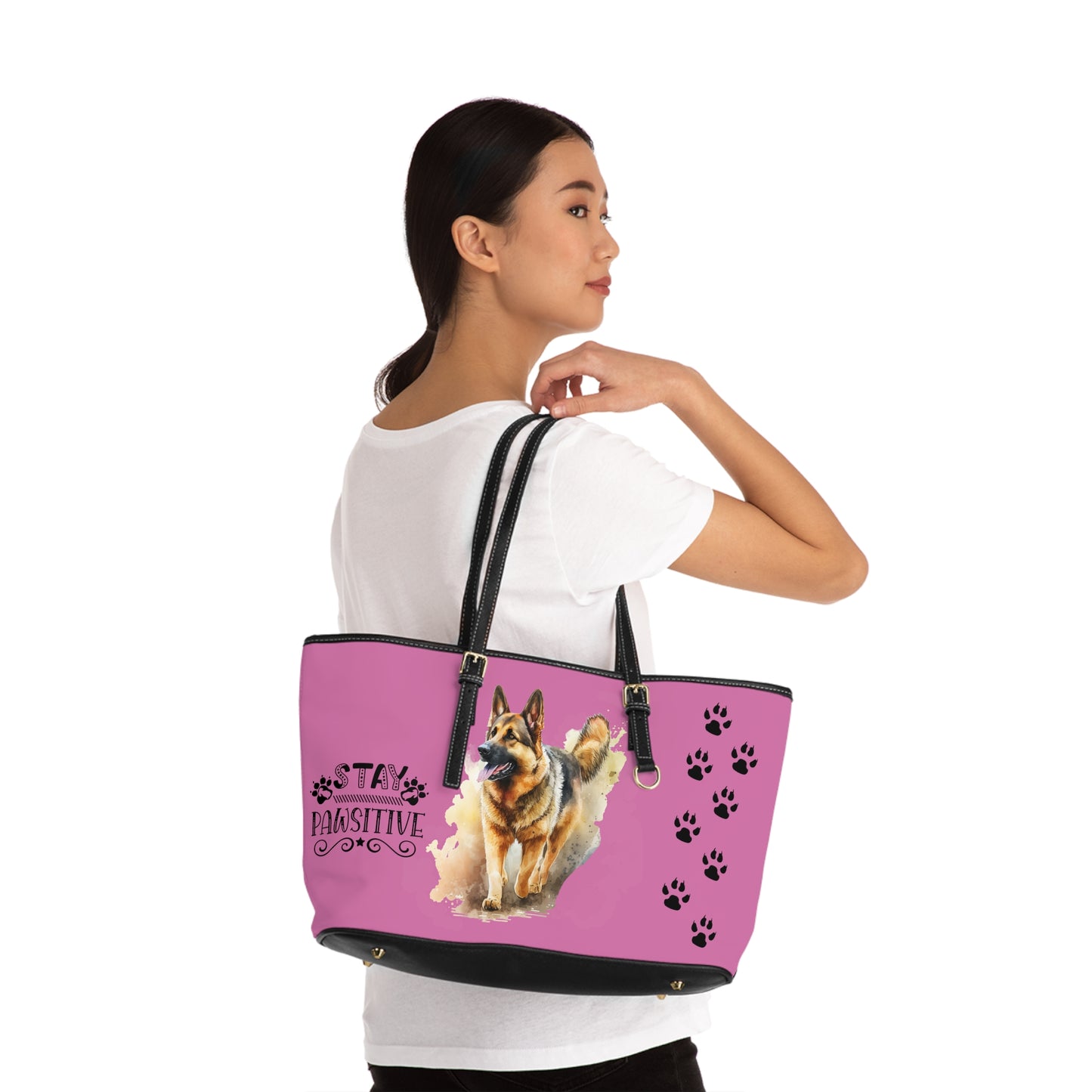 Pink Grey German Shepard Leather Shoulder Bag You had me at Woof Stay Pawsitive