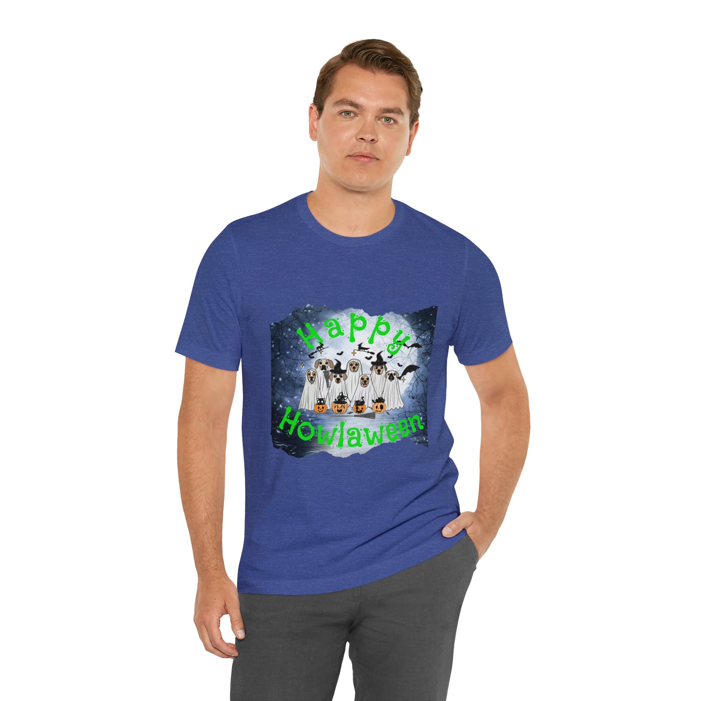 Happy Howlaween Dog Green Short Sleeve Tee, Halloween shirt