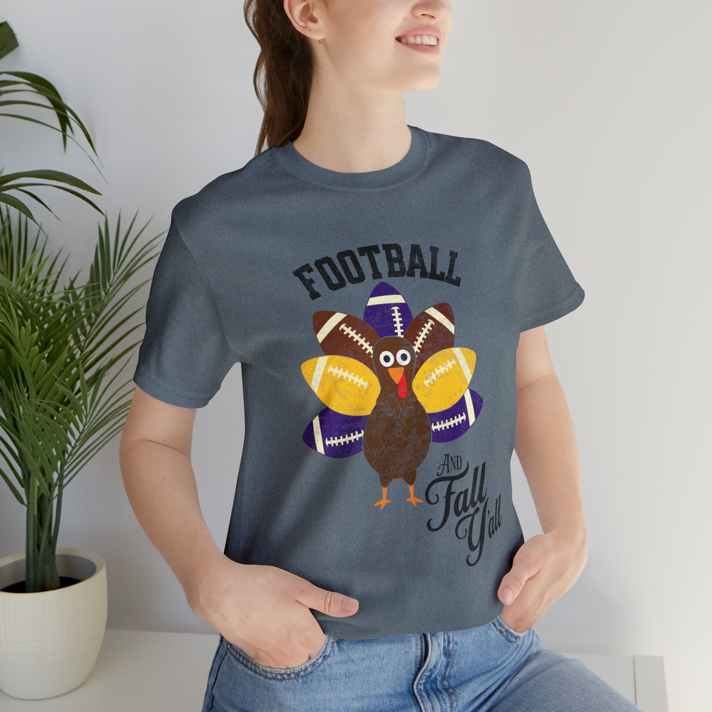 Vintage Purple and Yellow Football and Fall Short Sleeve Tee, Football and turkey shirt, LSU