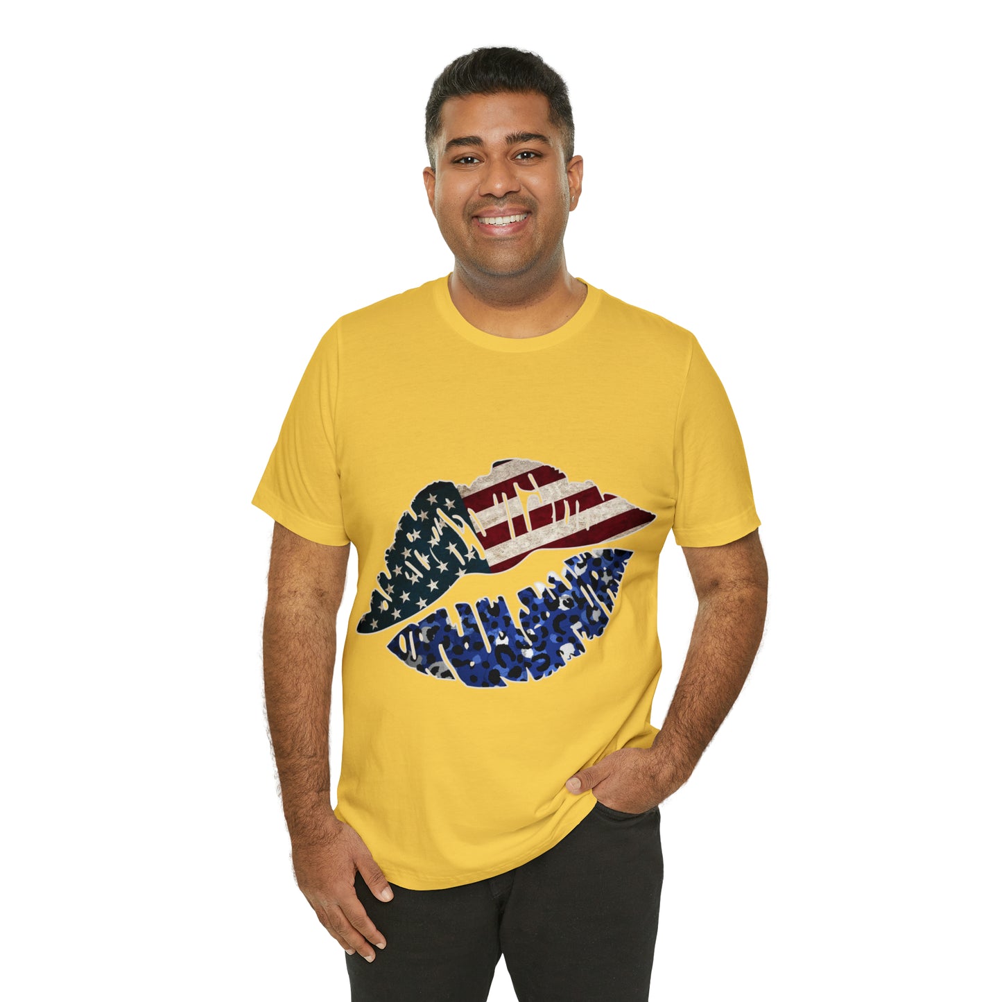American Flag Lips 4th of July Unisex Jersey Short Sleeve Tee Patriotic Retro