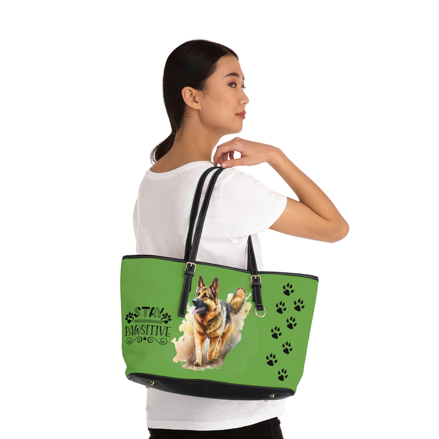 German Shepard Leather Shoulder Bag Green You had me at Woof Stay Pawsitive