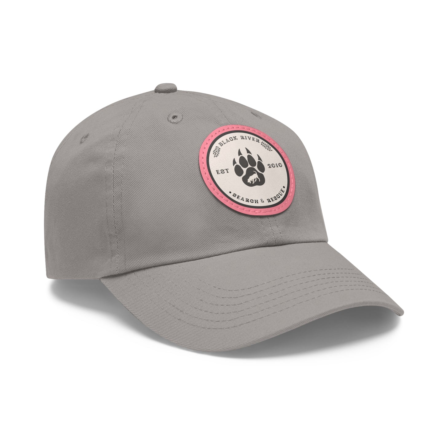 Unisex Hat with Leather Patch (Round), Black River Search & Rescue Logo, Beige patch