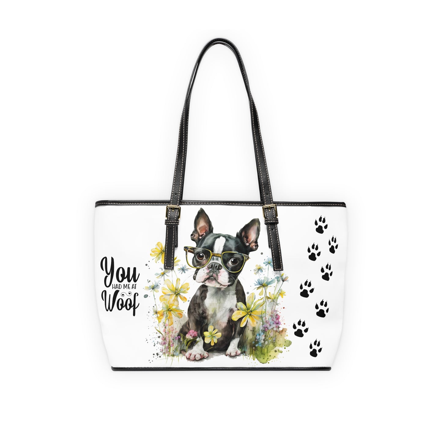 Boston Terrier Leather Shoulder Bag Boston Puppy with glasses You had me at woof stay positive