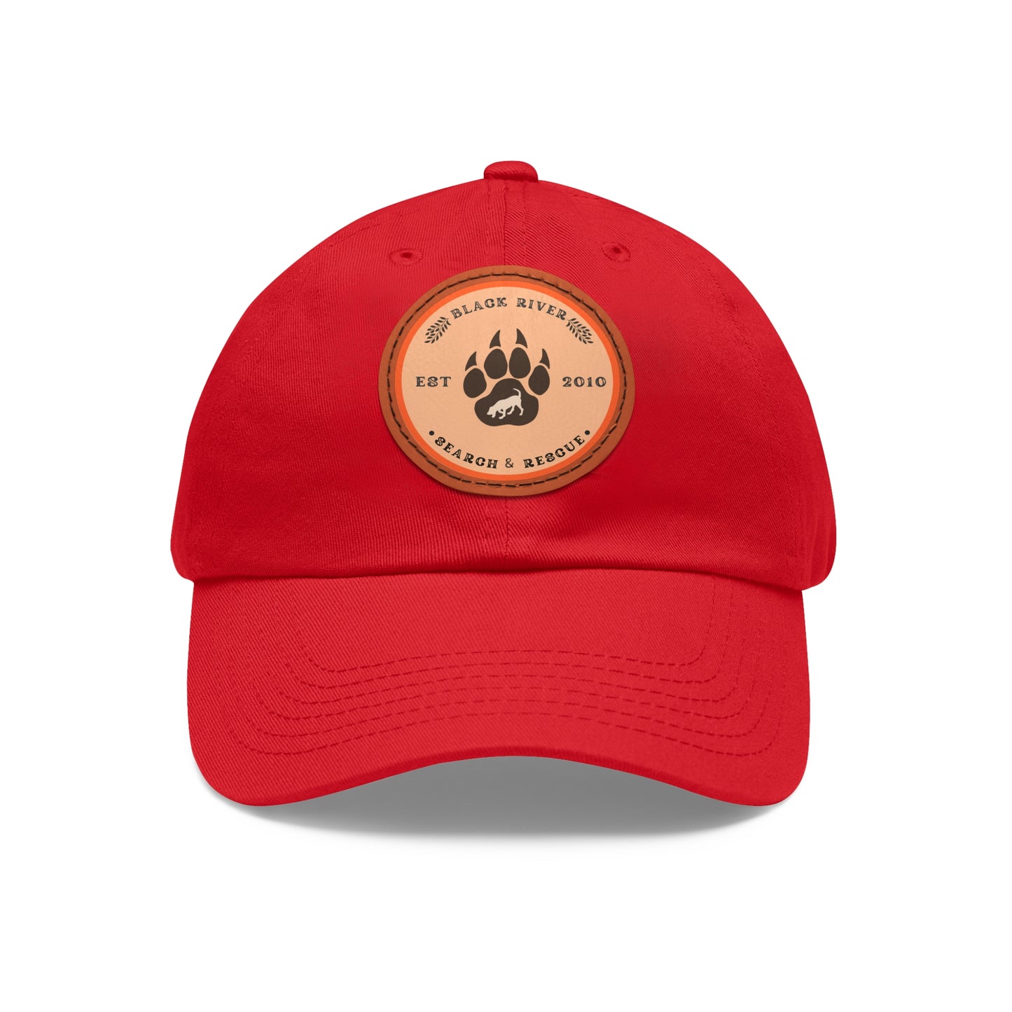 Copy of Unisex Hat with Leather Patch (Round), Black River Search & Rescue Logo, Orange patch