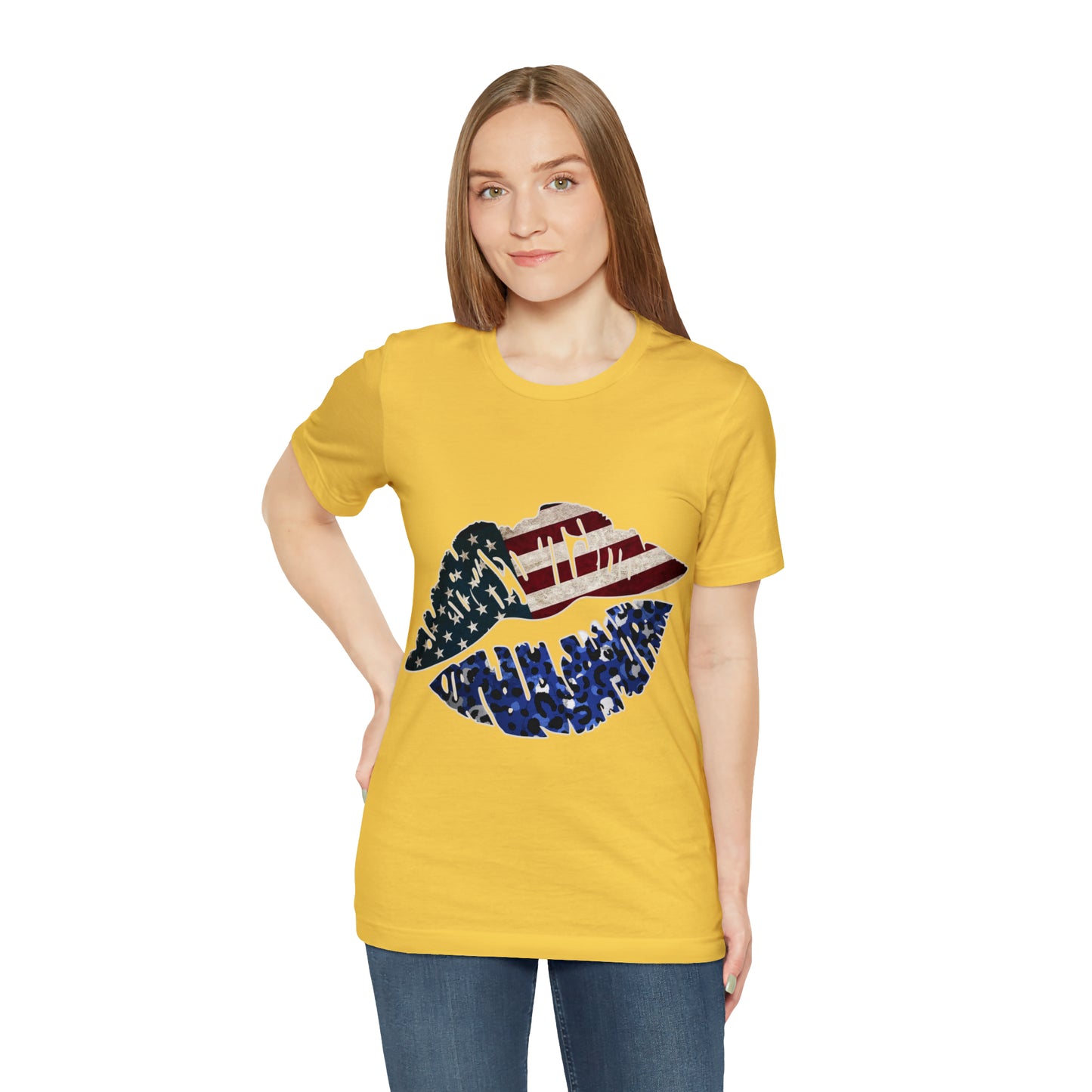 American Flag Lips 4th of July Unisex Jersey Short Sleeve Tee Patriotic Retro