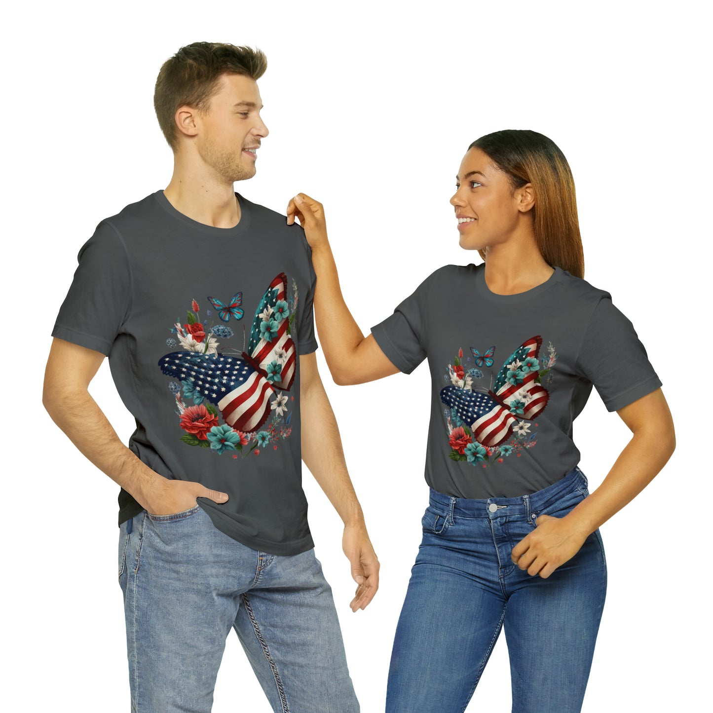 Unisex Jersey Short Sleeve Tee, American Flag, Butterfly, Patriotic